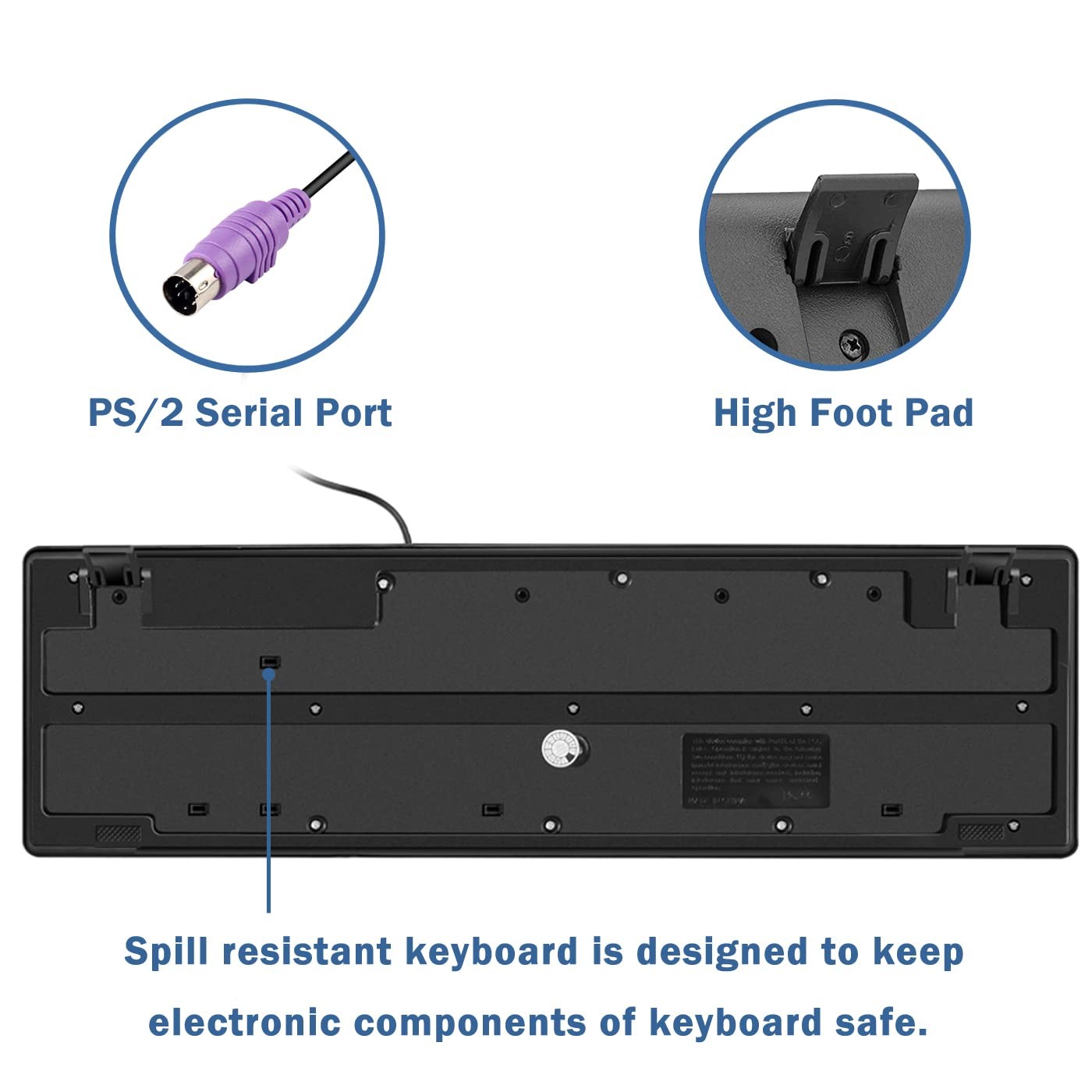 MCSaite Wired PS2 104 Keys Computer Keyboard with Stands,Black,Waterproof - U...
