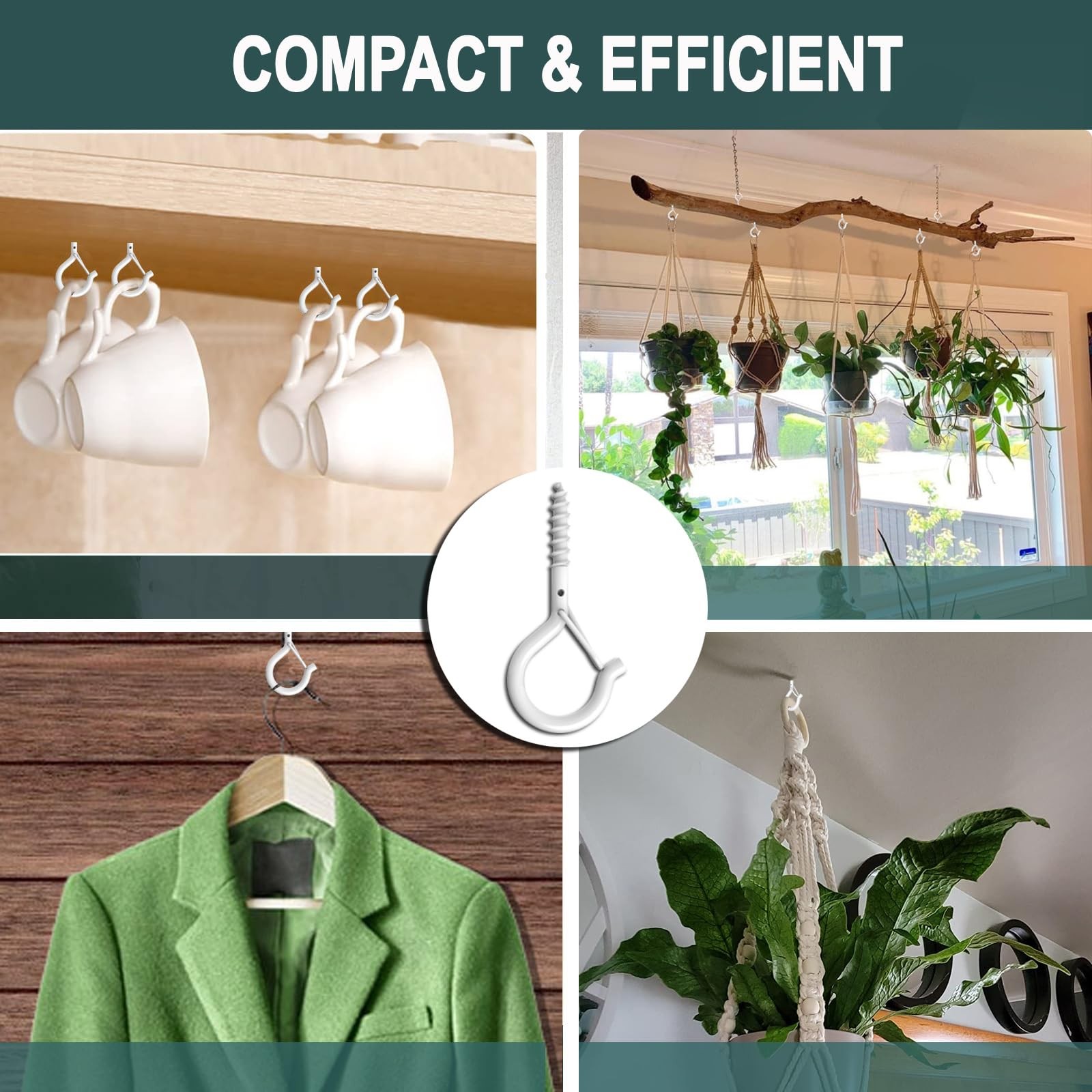 20 Pack Q Hanger Hooks with Safety Buckle, Rustproof Screw Hooks for Hanging ...