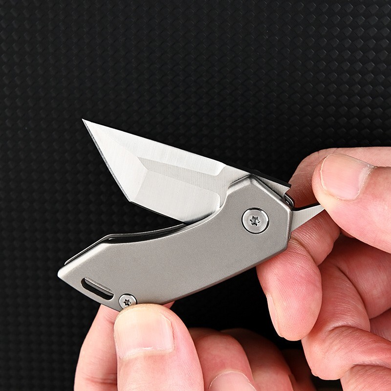 Mini Titanium Folding D2 Tanto Blade Knife EDC Outdoor Camping Keychain Tools