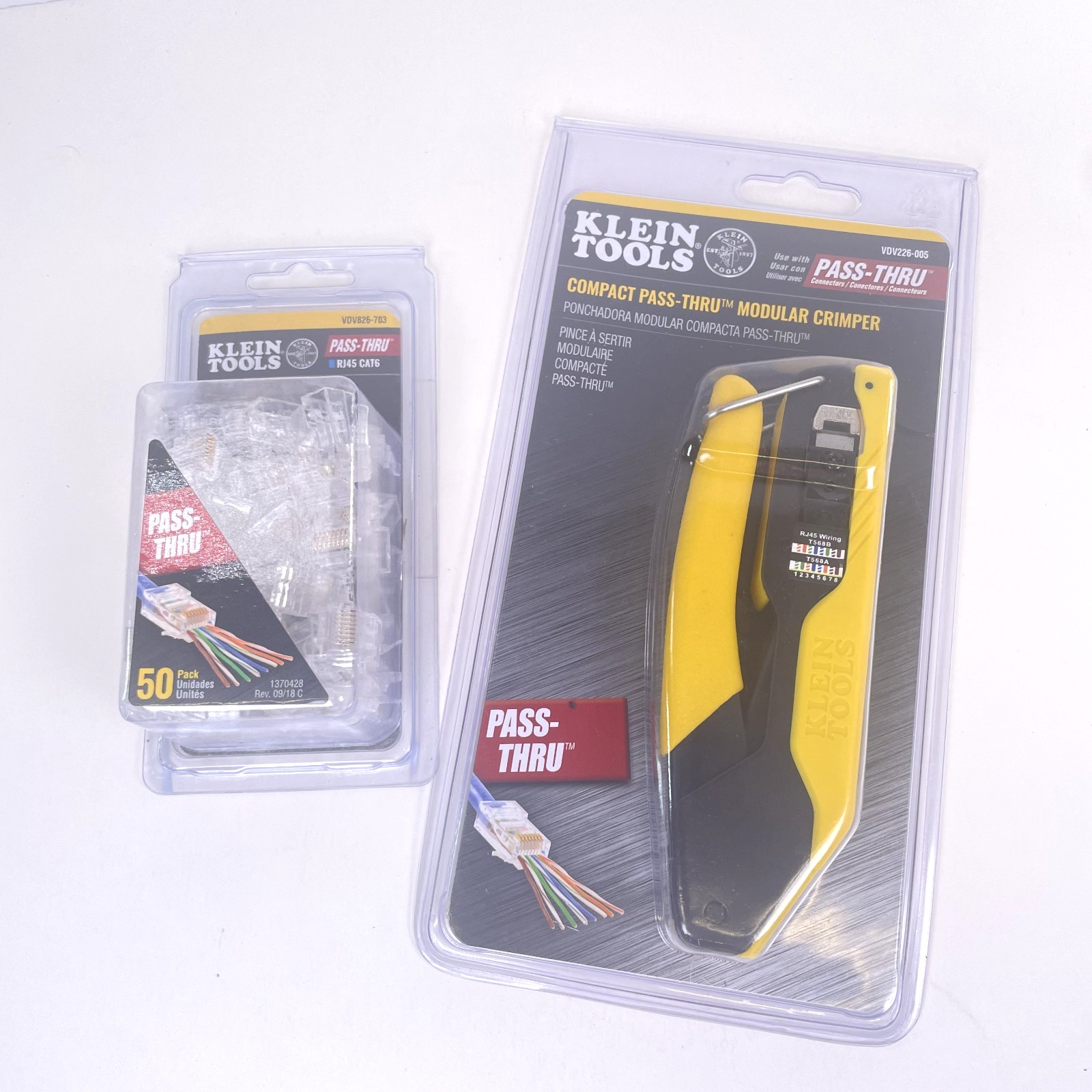 Klein Tools VDV226-005 Compact Pass-Thru Crimper with RJ45 CAT6 50 ct Data Plugs