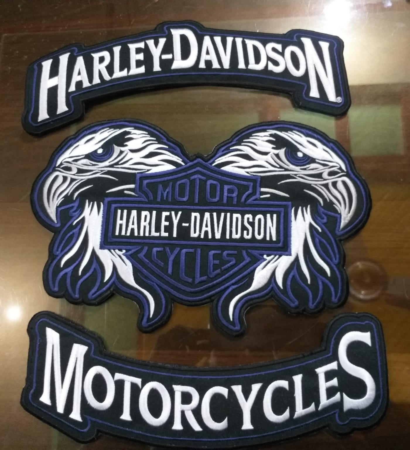 Harley Davidson Motorcycle 3-in-1 Double Eagle Patch Set Blue Embroidered