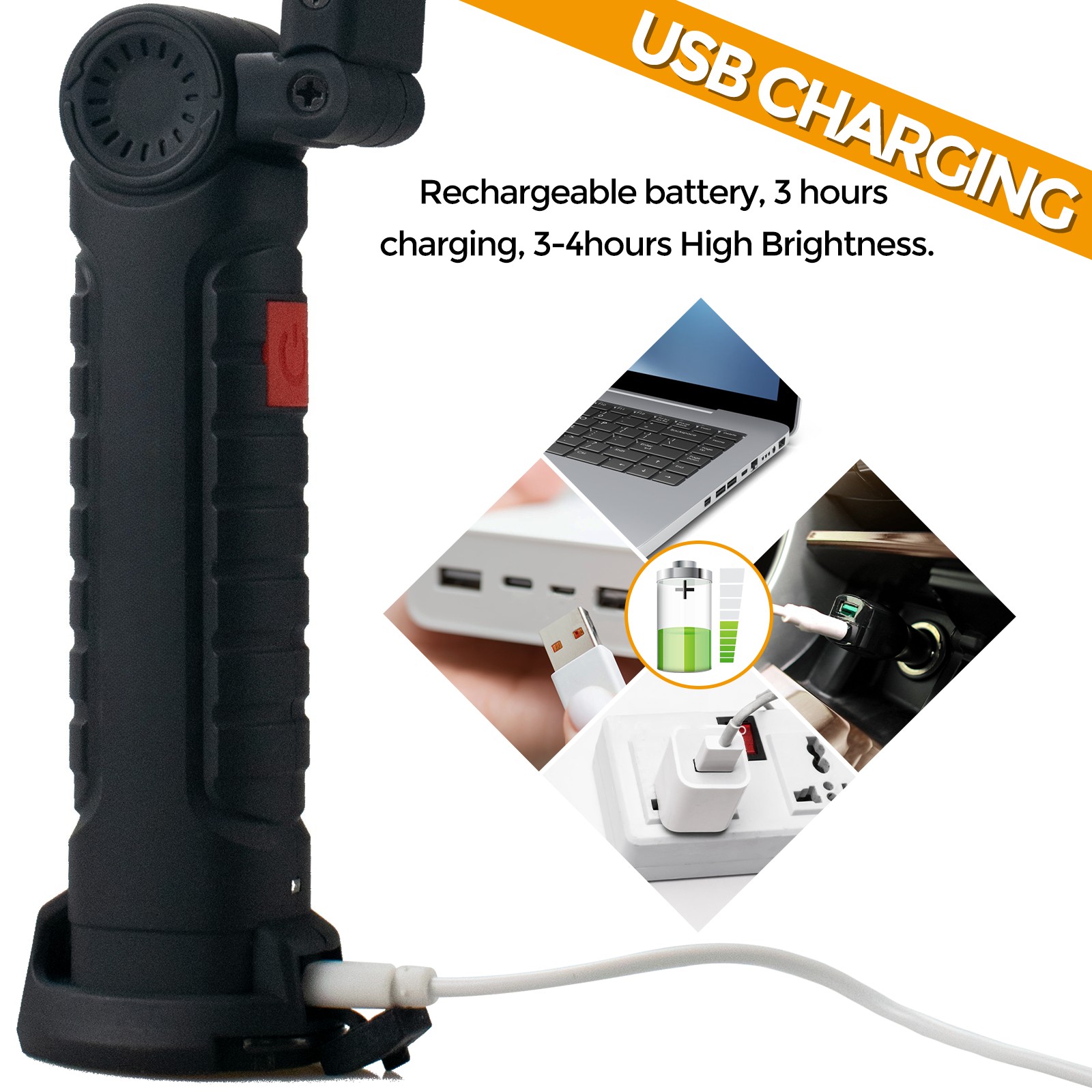 Magnetic Base 360° LED COB Work Light Rechargeable Mechanic Torch Flashlight