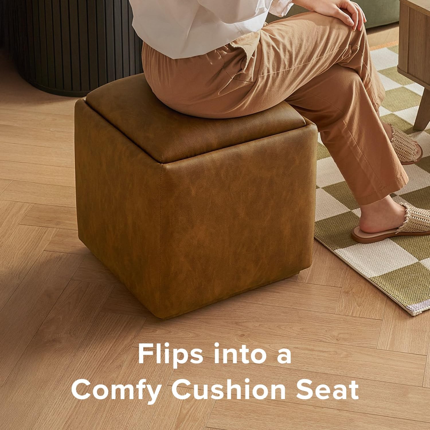 Levi Storage Ottoman with Reversible Tray, Modern Square Chest Coffee Table, ...