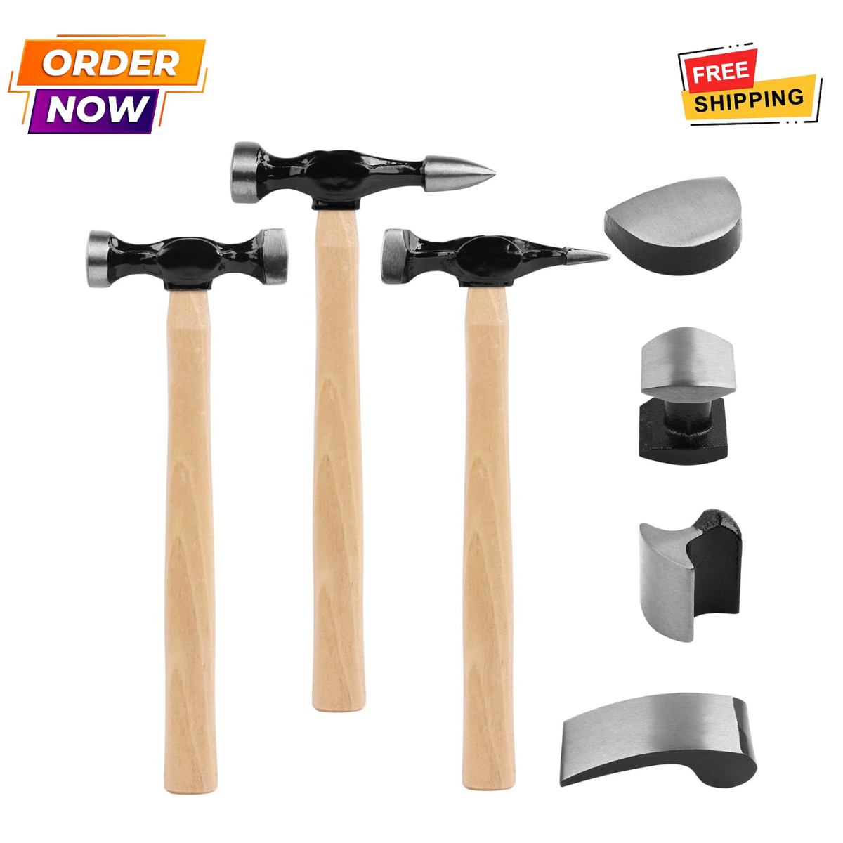 7 Piece Auto Body Repair Tool Kit Carbon Steel Hammer and Dolly Set Dent Removal