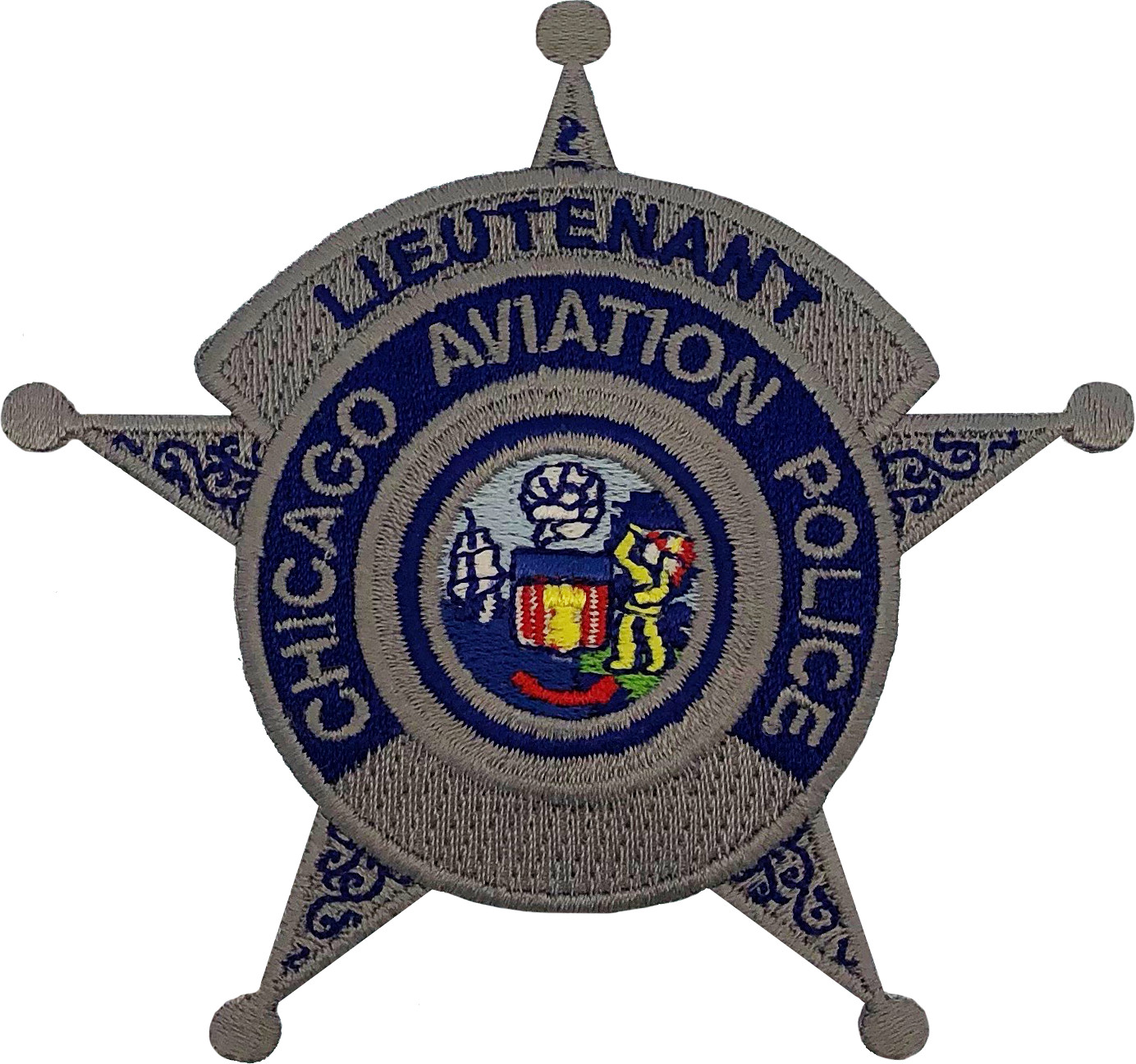CHICAGO AVIATION POLICE STAR PATCH: Lieutenant Silver