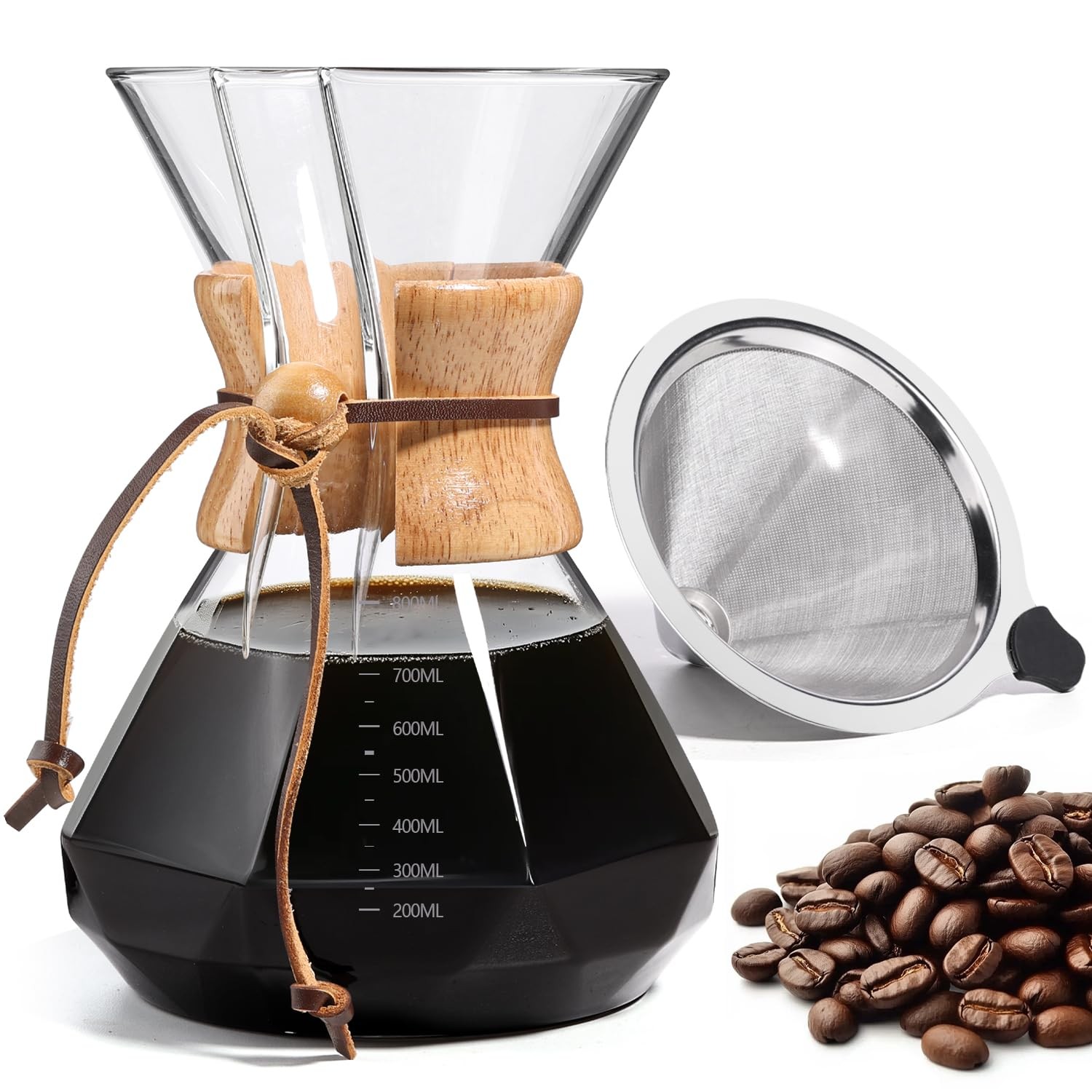 Yopinmall Pour Over Coffee Maker 27 OZ, 8 Cup Borosilicate Glass Drip Coffee Mak