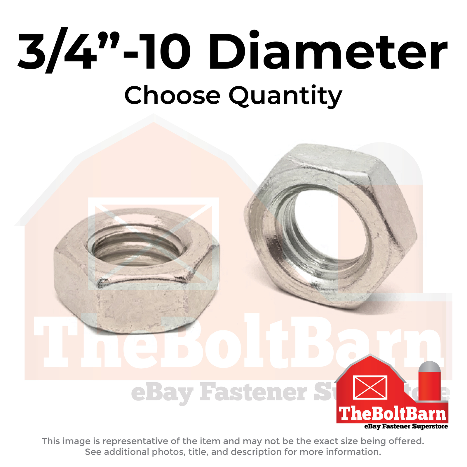 3/4"-10 Stainless Steel Hex Jam Nuts (Choose Qty)