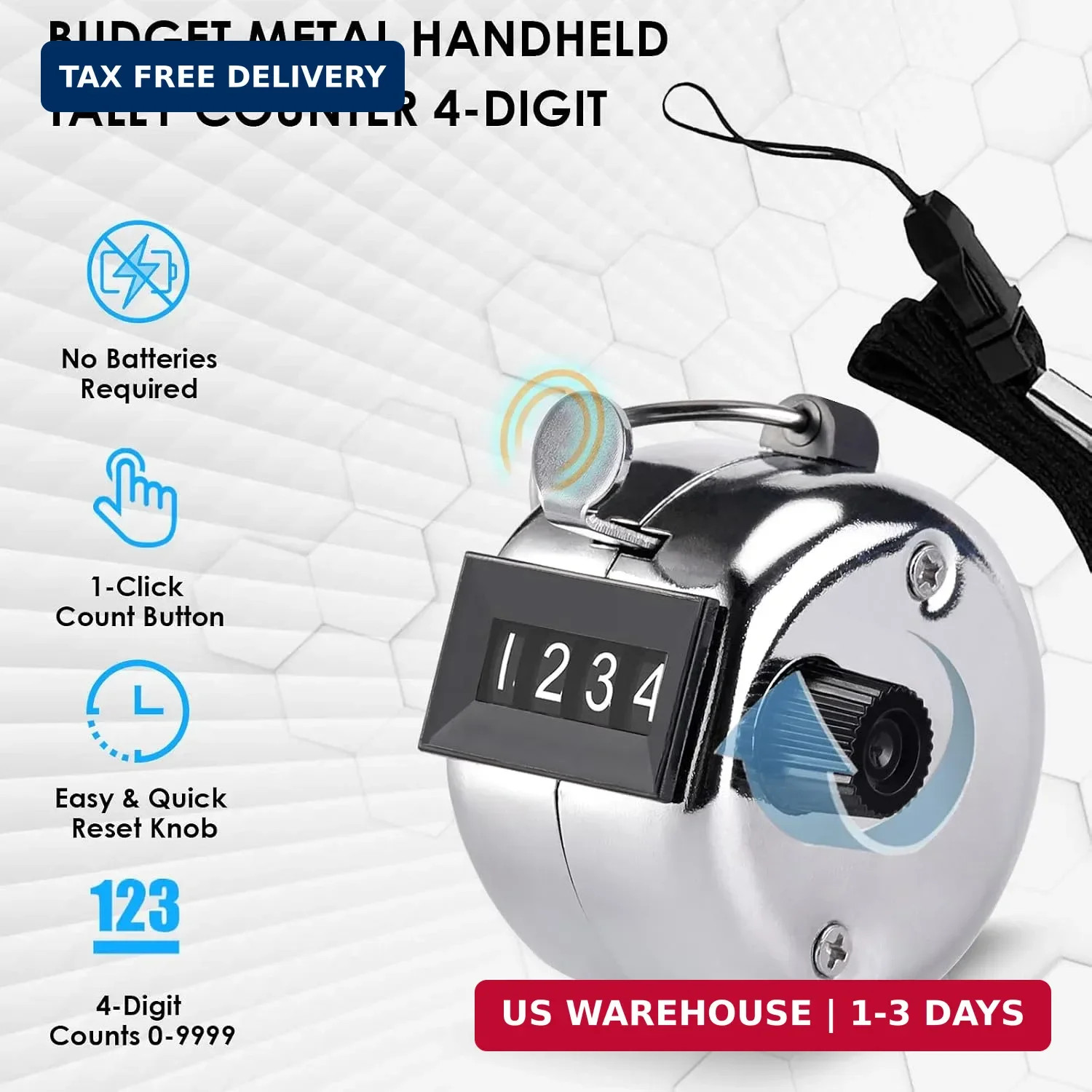 Handheld Tally Counter, 4-Digit Mechanical Clicker | Battery-Free Counting