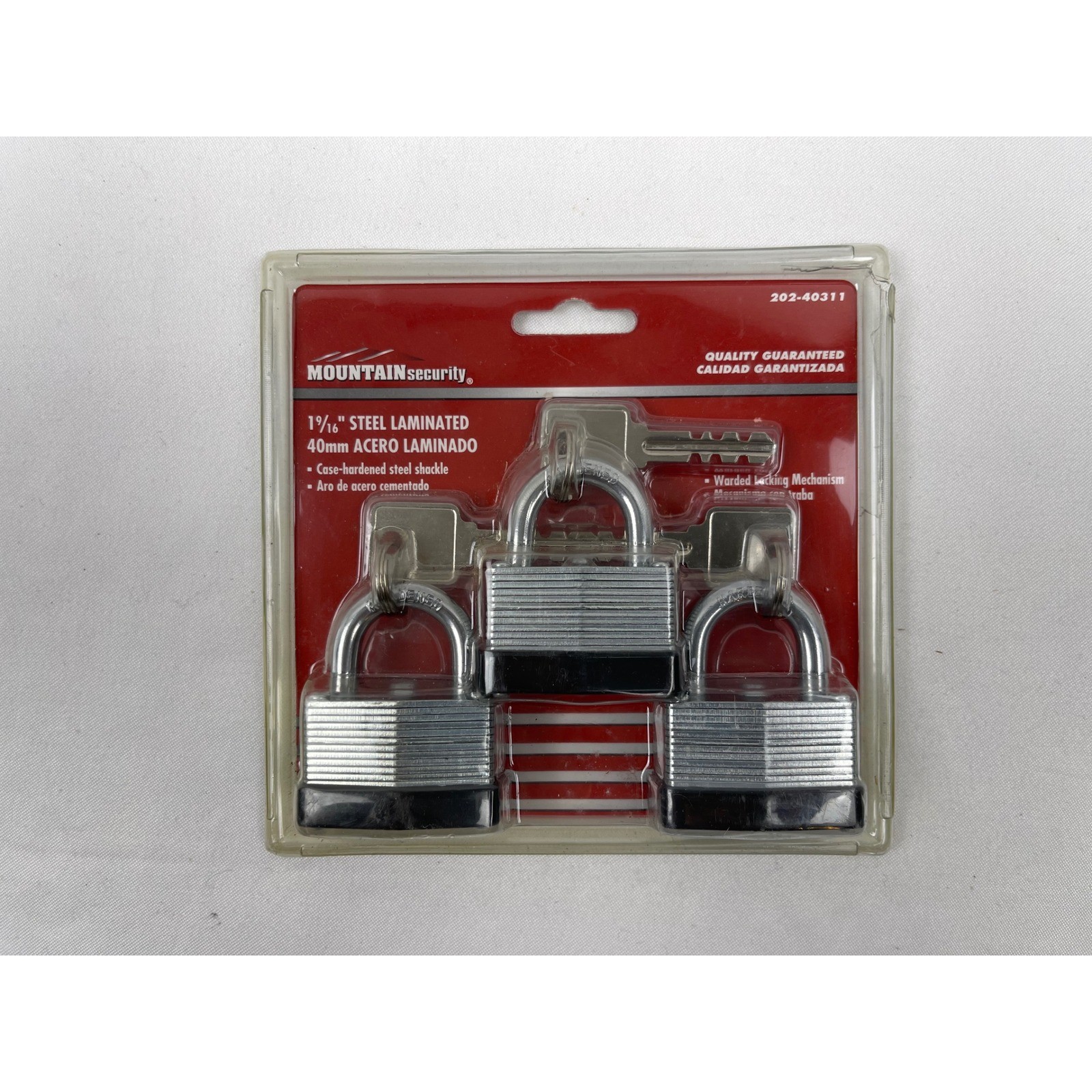 Mountain Security 40mm Laminated Steel Padlock 3 Pack Silver Hardened Shackle