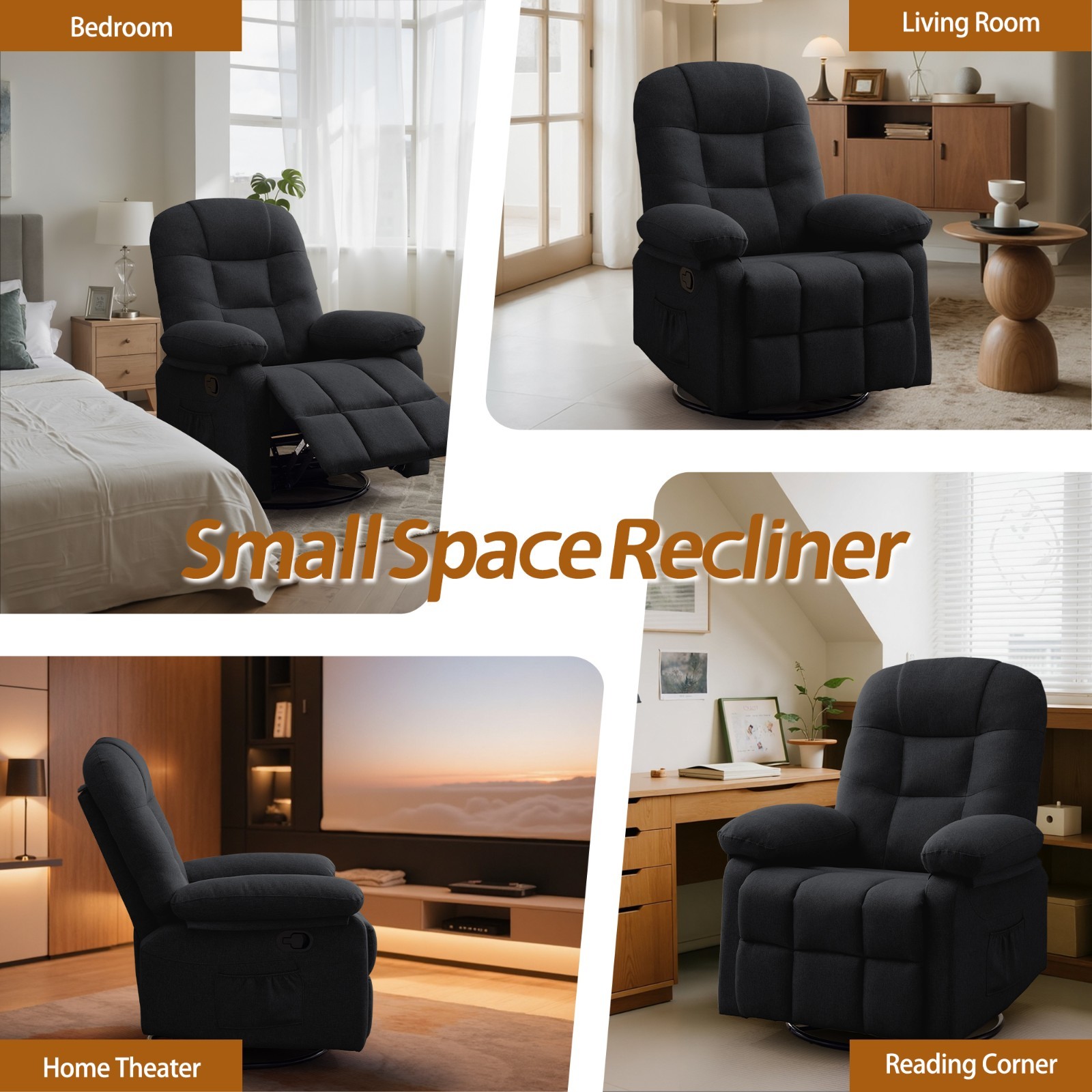 Korser Manual Swivel Rocker Recliner Chair Small Recliner Sofa for Small Spaces