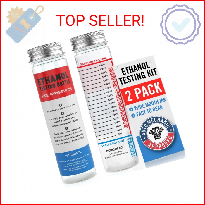 [2-Pack] Reusable Ethanol Testing Kit - Wide Mouth Fuel Test Bottle for E85 and
