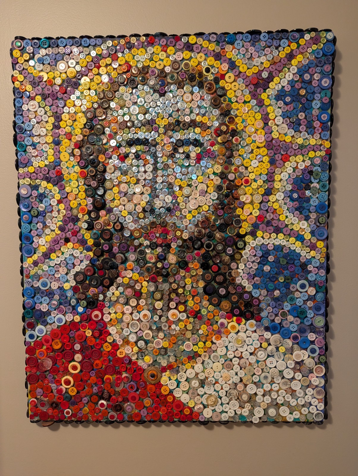 Button Collage On canvas By Wisconsin Painter Timothy Rooney 36 By 24 Inches.