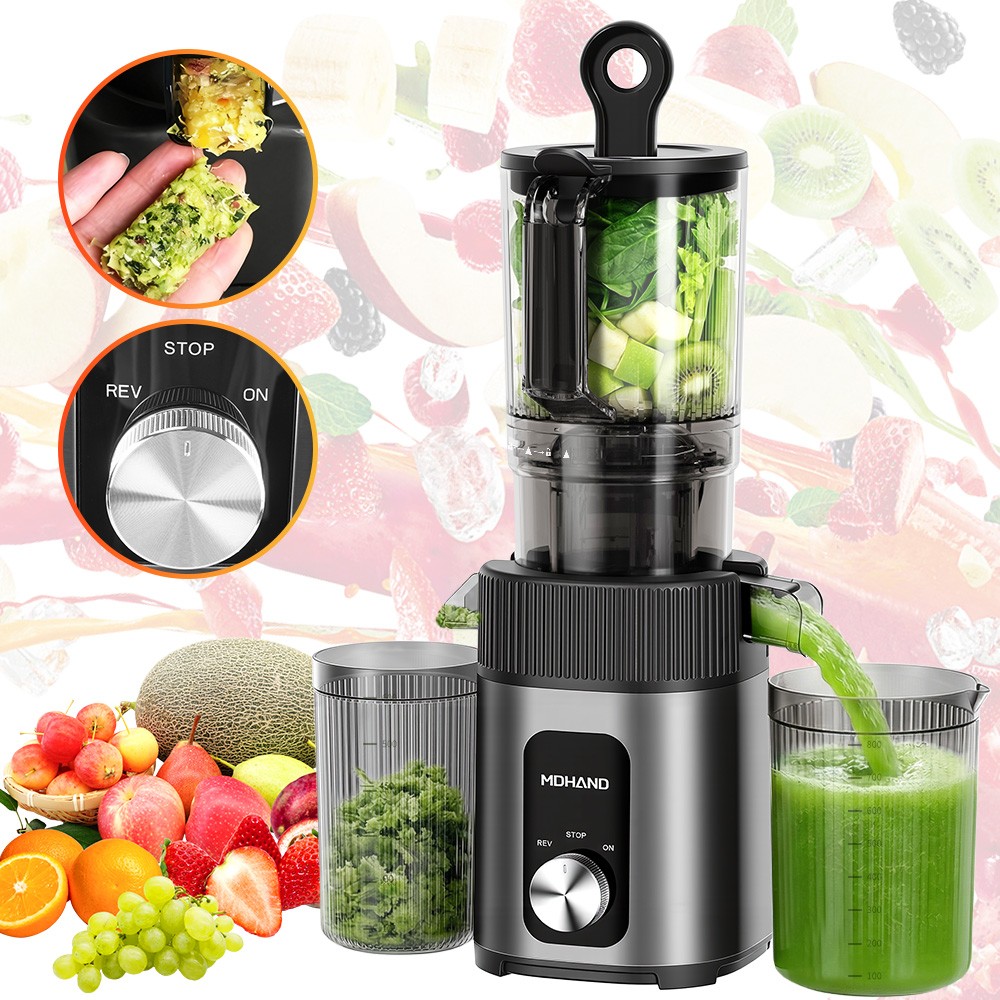 Cold Press Masticating Juicer Machine 4.35" Wide Chute Quiet Juicer Easy Clean