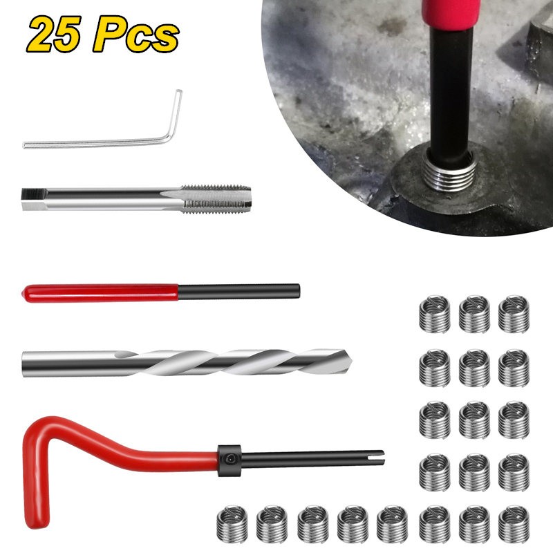 M8 x 1.25 Thread Repair Tool Stainless Helicoil Wire Insert Kit 25PC