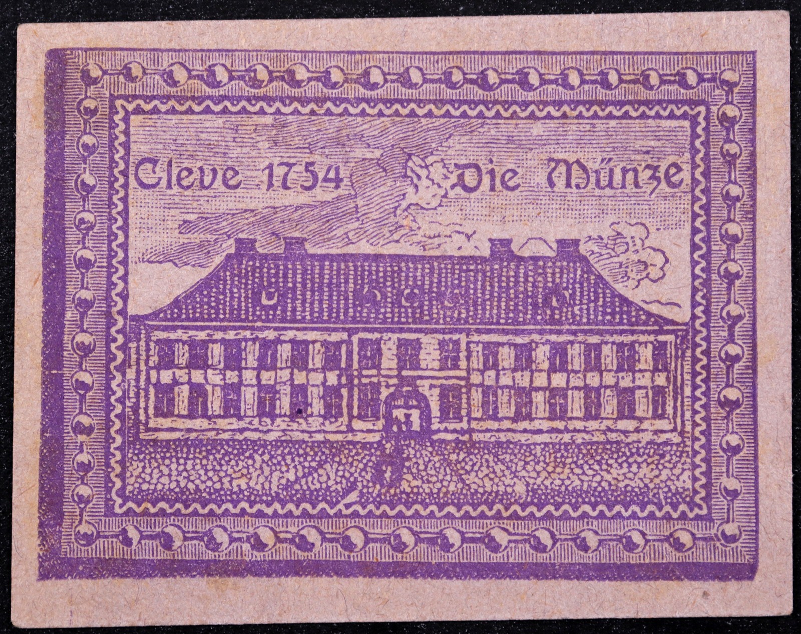 CLEVE / KLEVE 1921 "The Old Mint" Violet 10 Pfennig Complete German Notgeld
