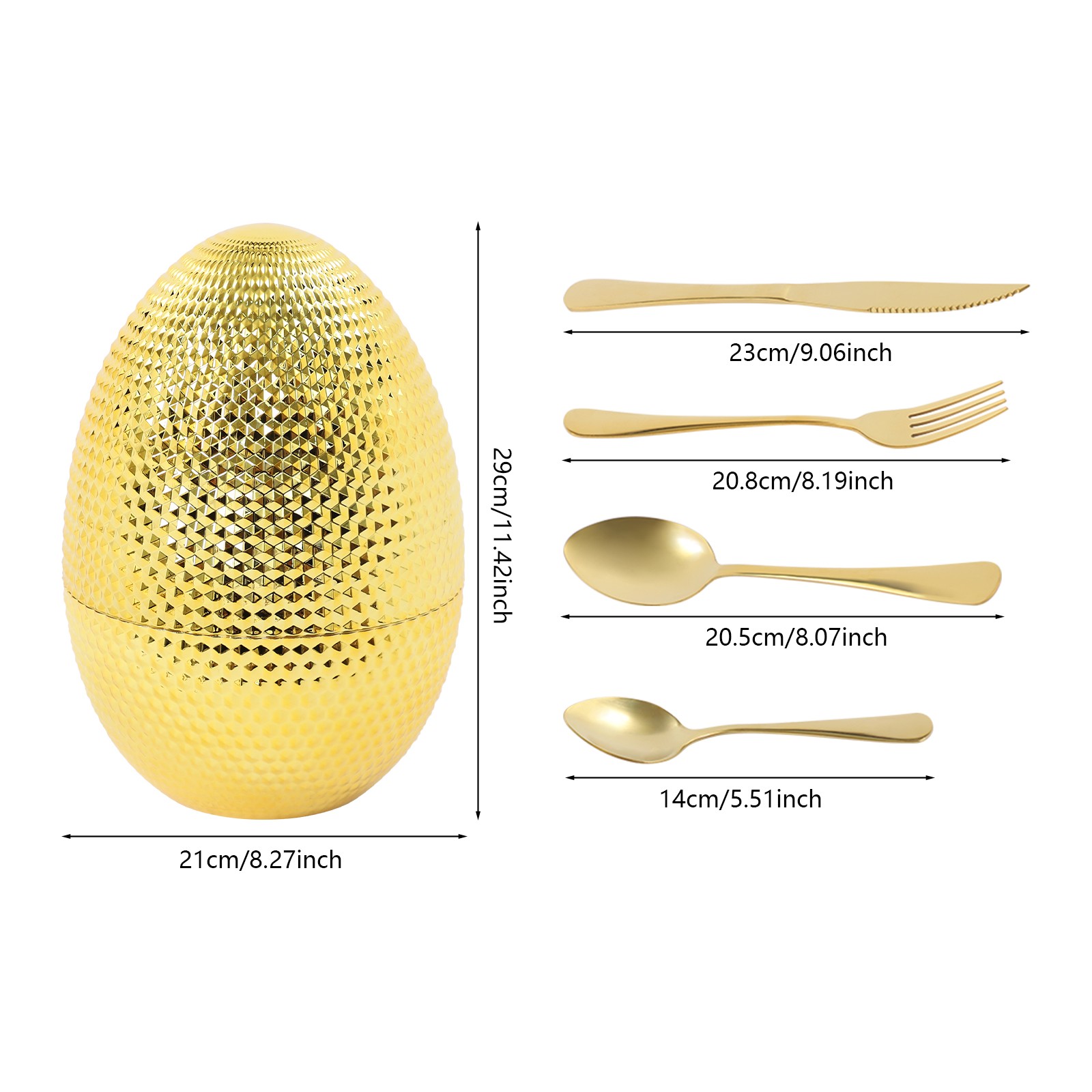 Egg Shape 410 Stainless Steel Knife Fork Spoon Versatile Smooth Edges Eating Set