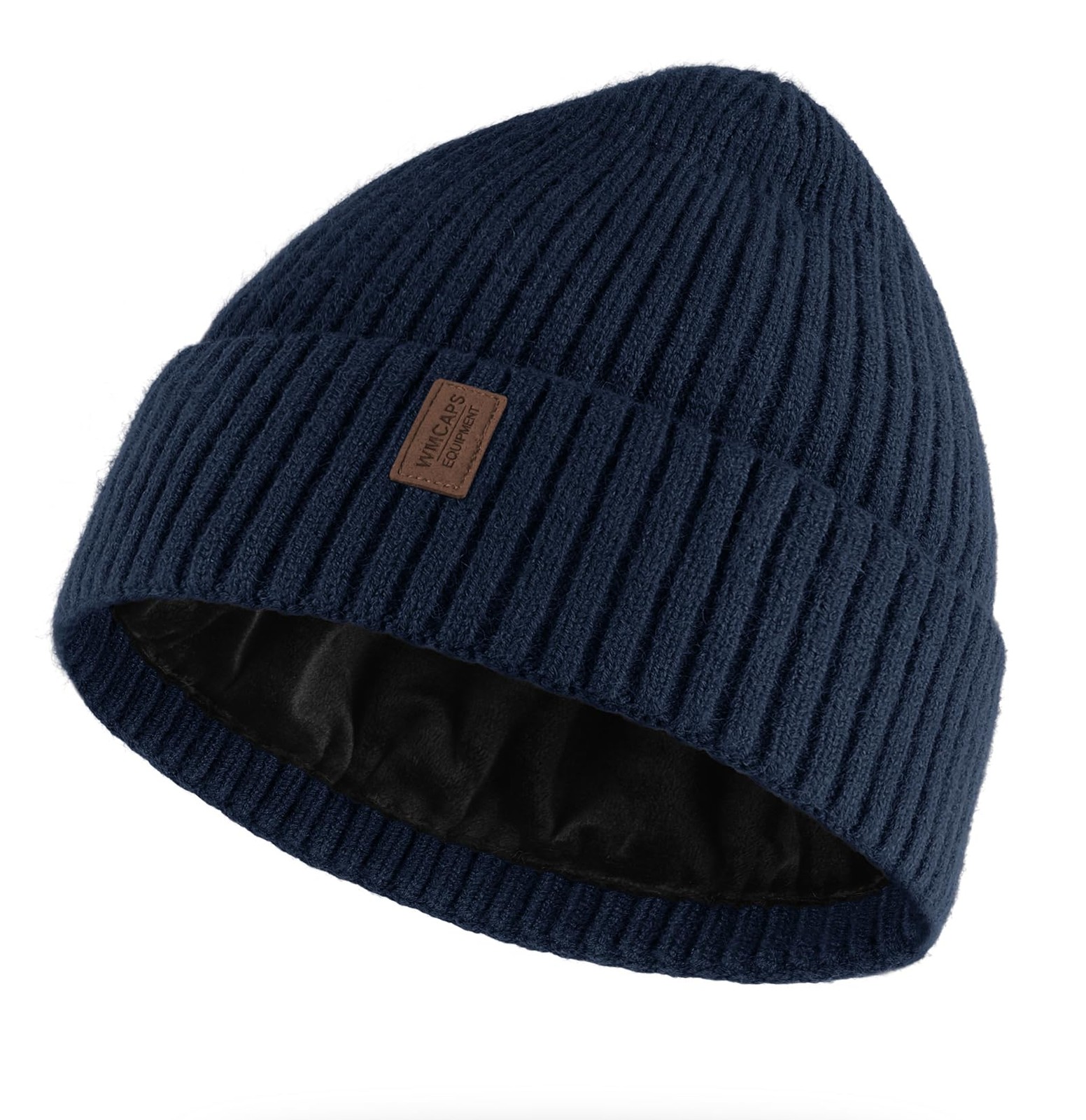 Warm Fleece Lined Beanie for Men  Women - Unisex Knit Cuffed Cap Navy