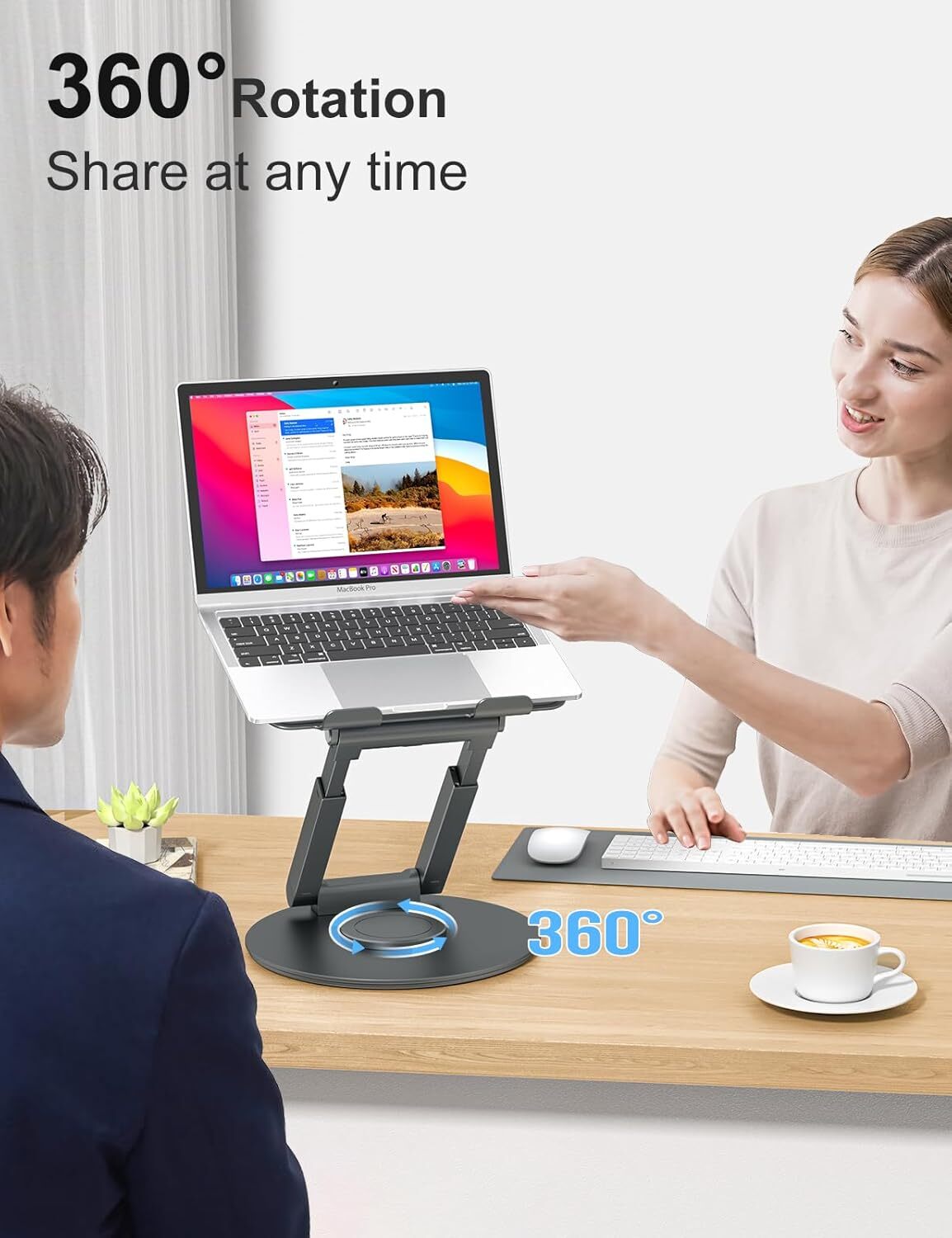 Desktop Retractable Laptop Stand with 360° Swivel Base - Gray