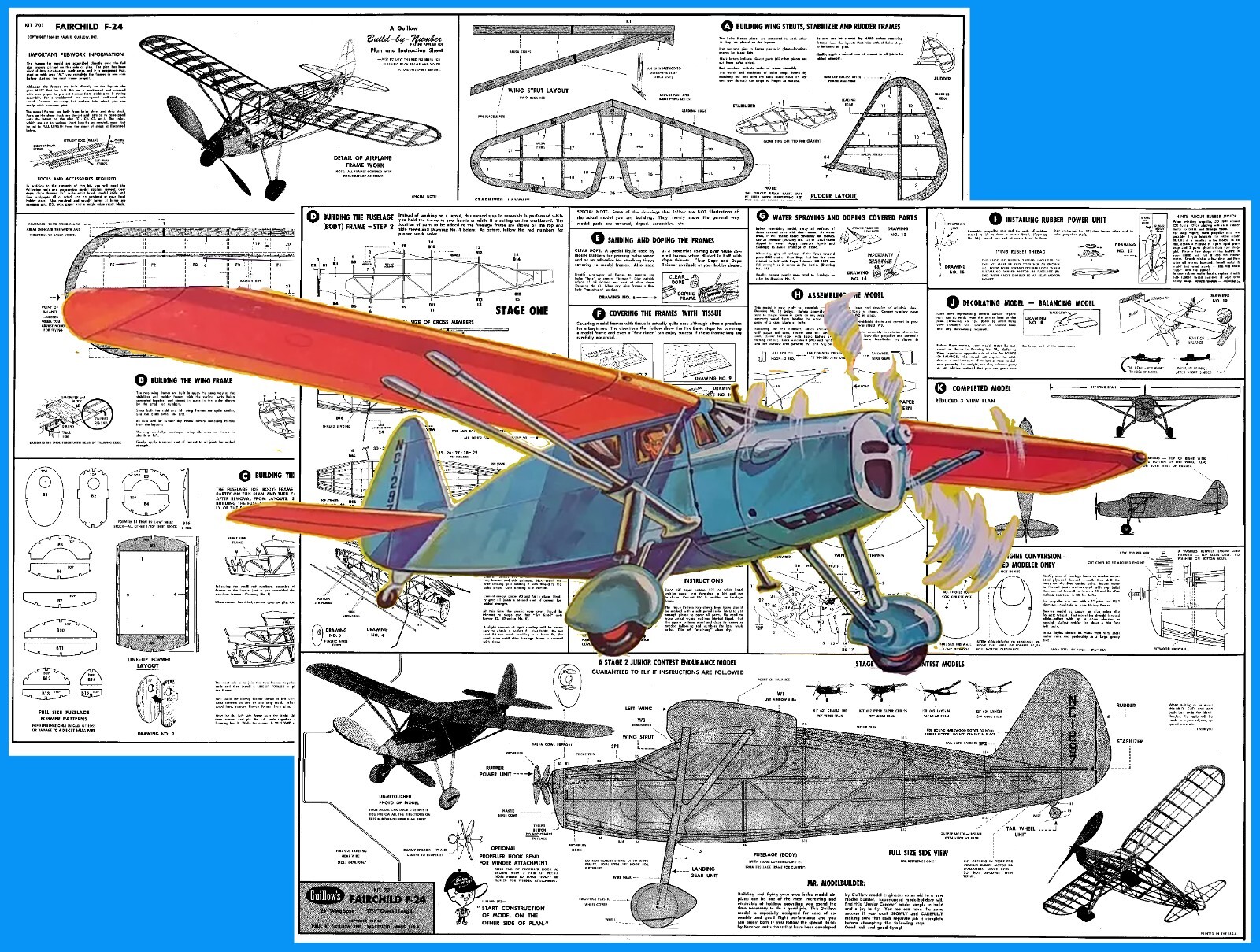 Guillows Model Airplane Plans (FF): Fairchild 24 25" Scale Rubber Power or .020