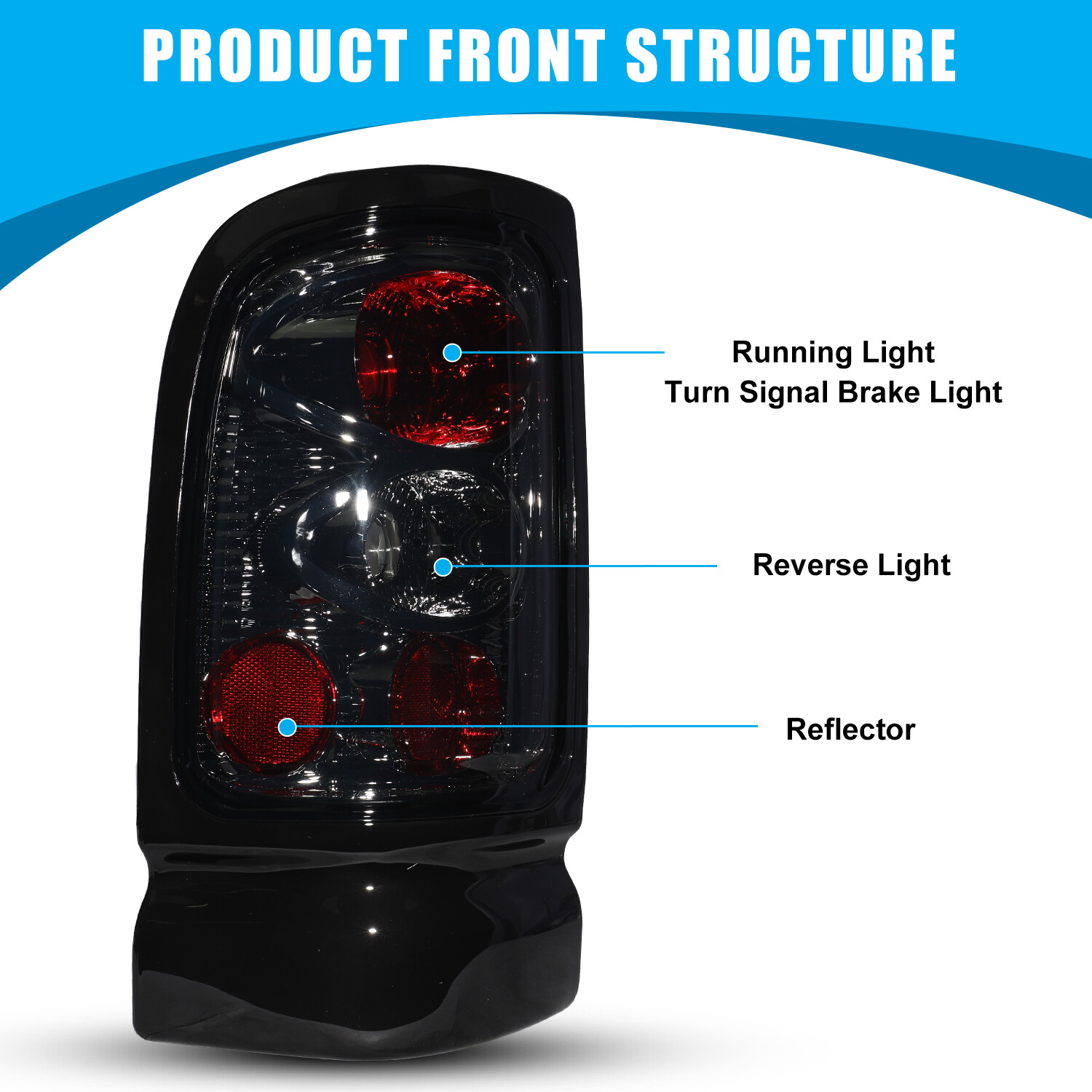 Smoke Lens Tail Lights Pairs For 1994-2002 Dodge Ram 1500 2500 3500 4000 Pickup