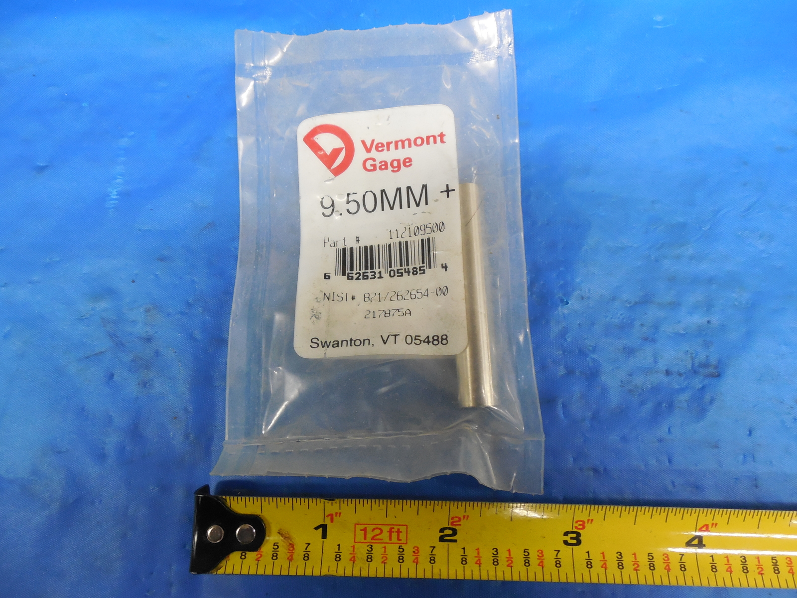 9.50 mm + PIN PLUG GAGE VERMONT PART # 11209500 SMOOTH 9.5 METRIC QAULITY TOOL