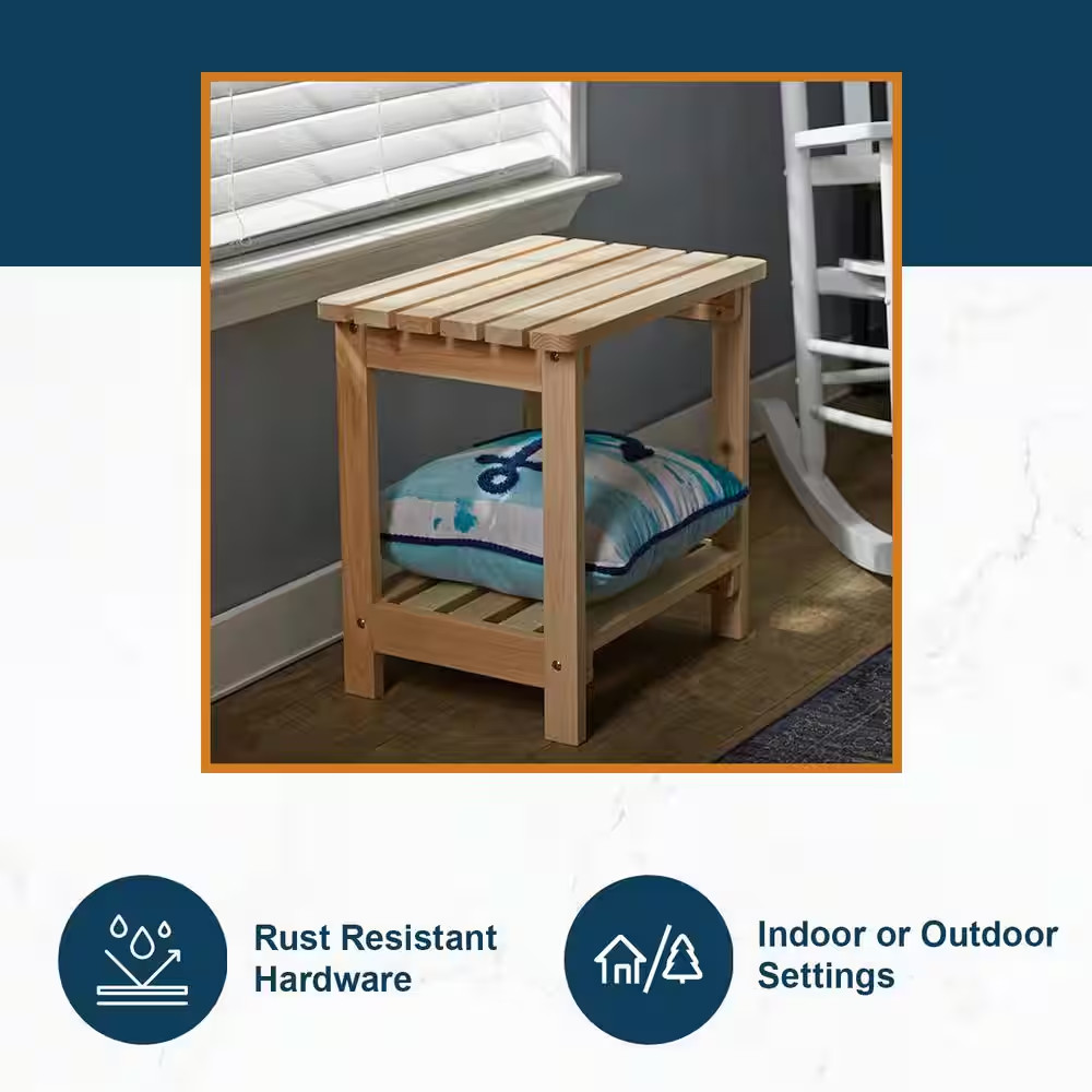20 In. Tall Natural Rectangular Wood Outdoor Side Table