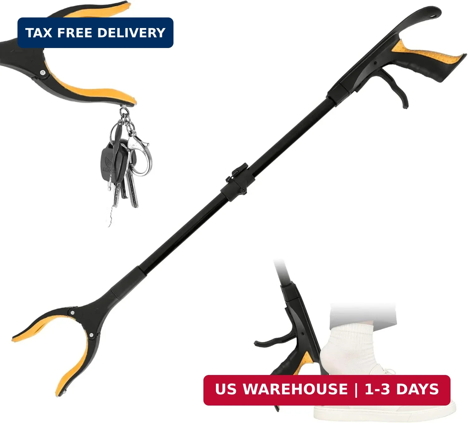 32 inch GrabRunner Folding Reacher Grabber Tool with Shoehorn,360° Rotating Head