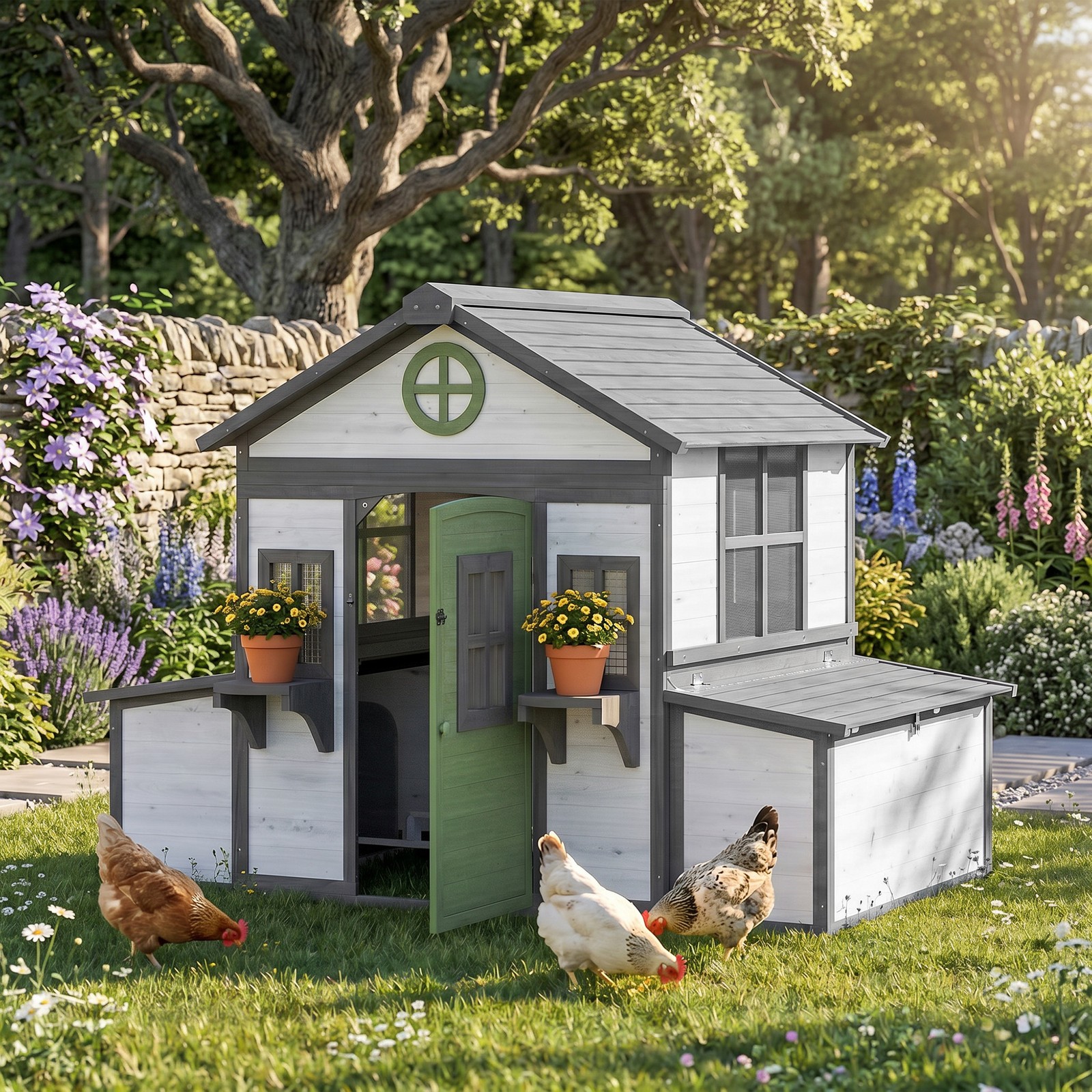 Wooden Chicken Coop, Hen House for 2-4 Hens, Outdoor Playhouse
