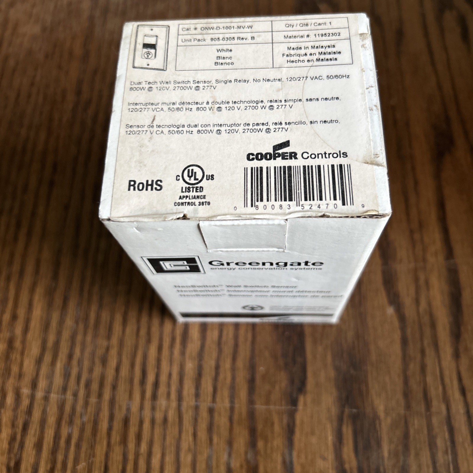 Cooper Greengate ONW-D-1001-MV-W Dual Tech Wall Switch Sensor New Sealed Box