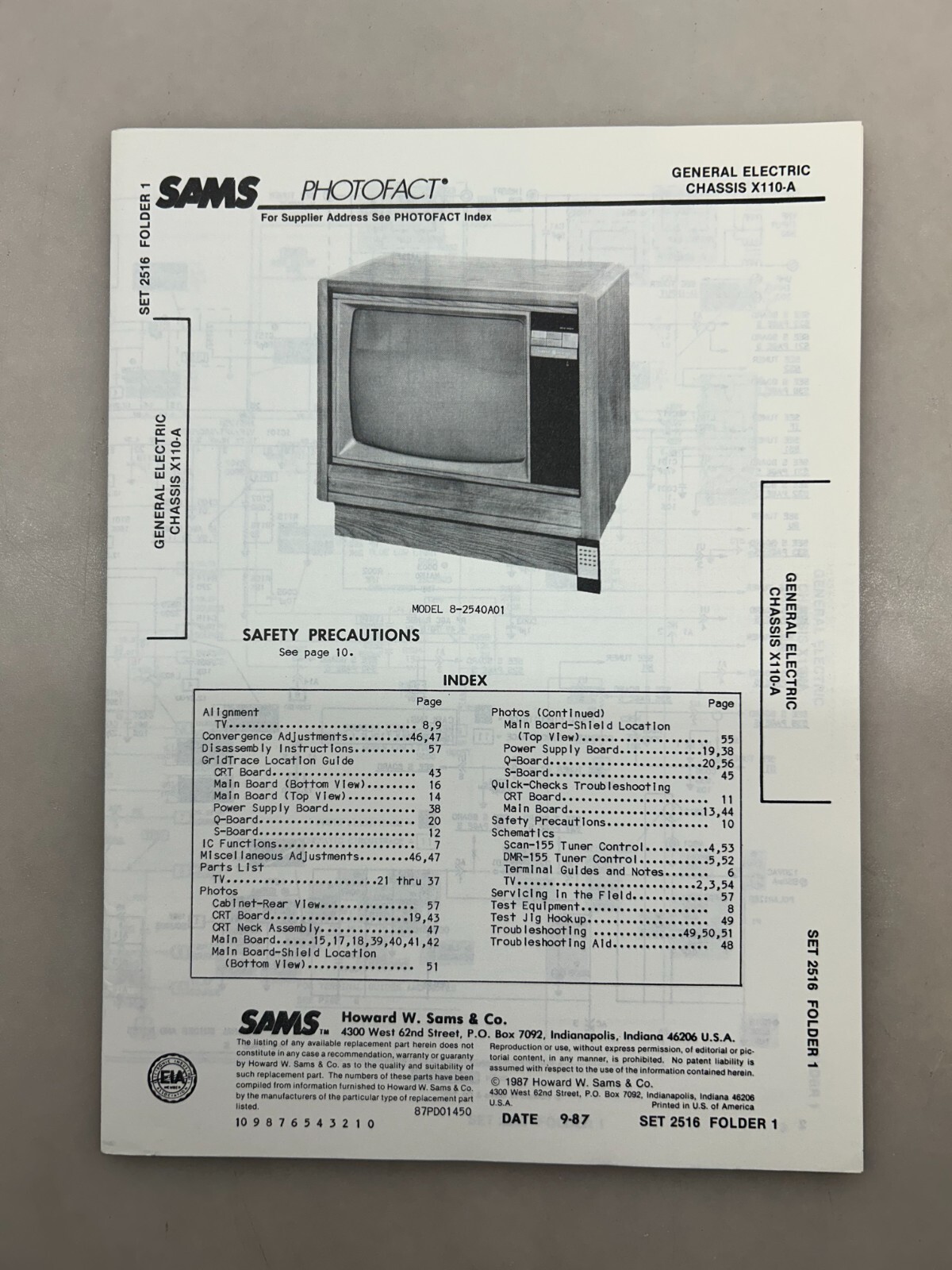 General Electric X110-A Service Manual Sams Photofact Free Shipping