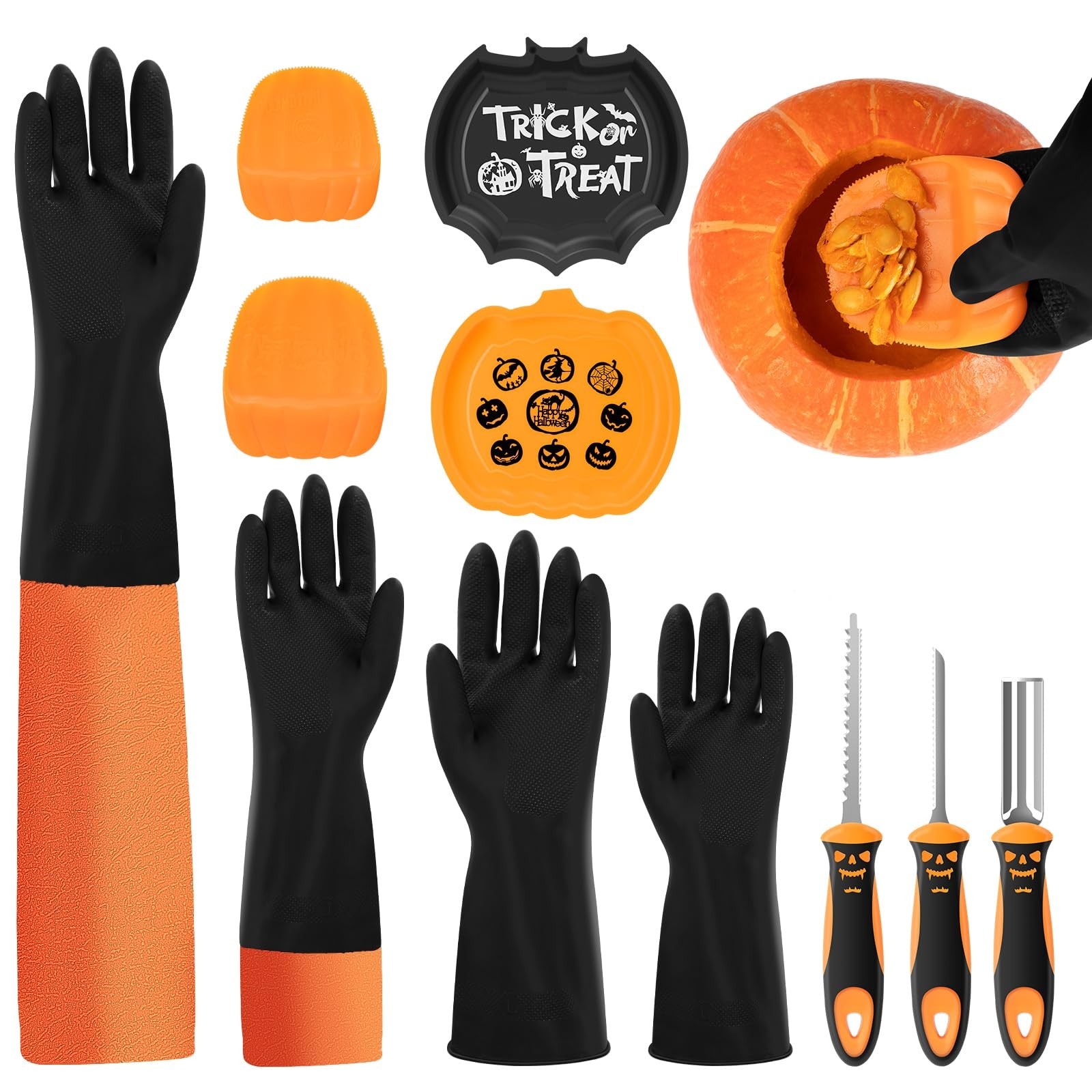 Pumpkin Scraper Glove - Complete Halloween Pumpkin Carving Kit,2 Pairs of Glo...