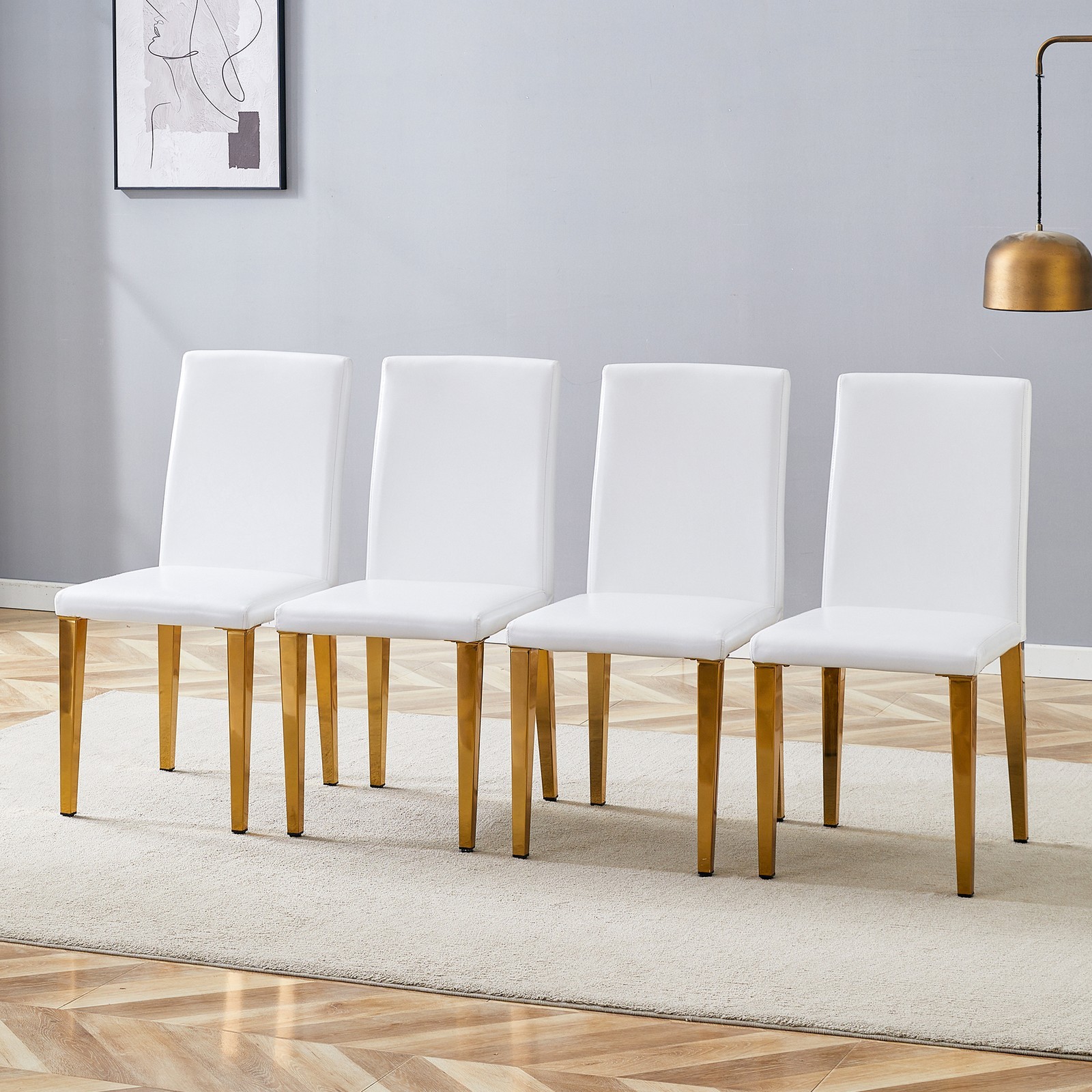Set of 4 White PU Dining Chairs: 35.4" High, 18.5" Ergonomic Backrest