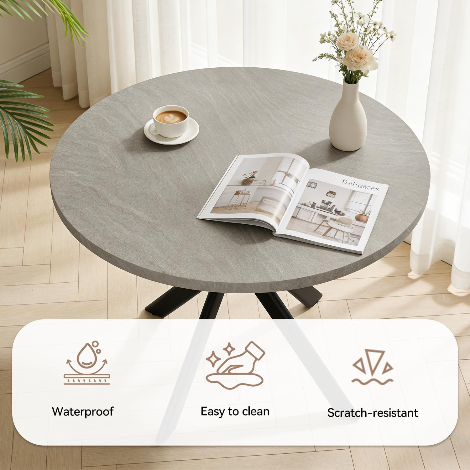 44" round Dining Table for 4, Modern Mid-Century Dining Kitchen Table of 4