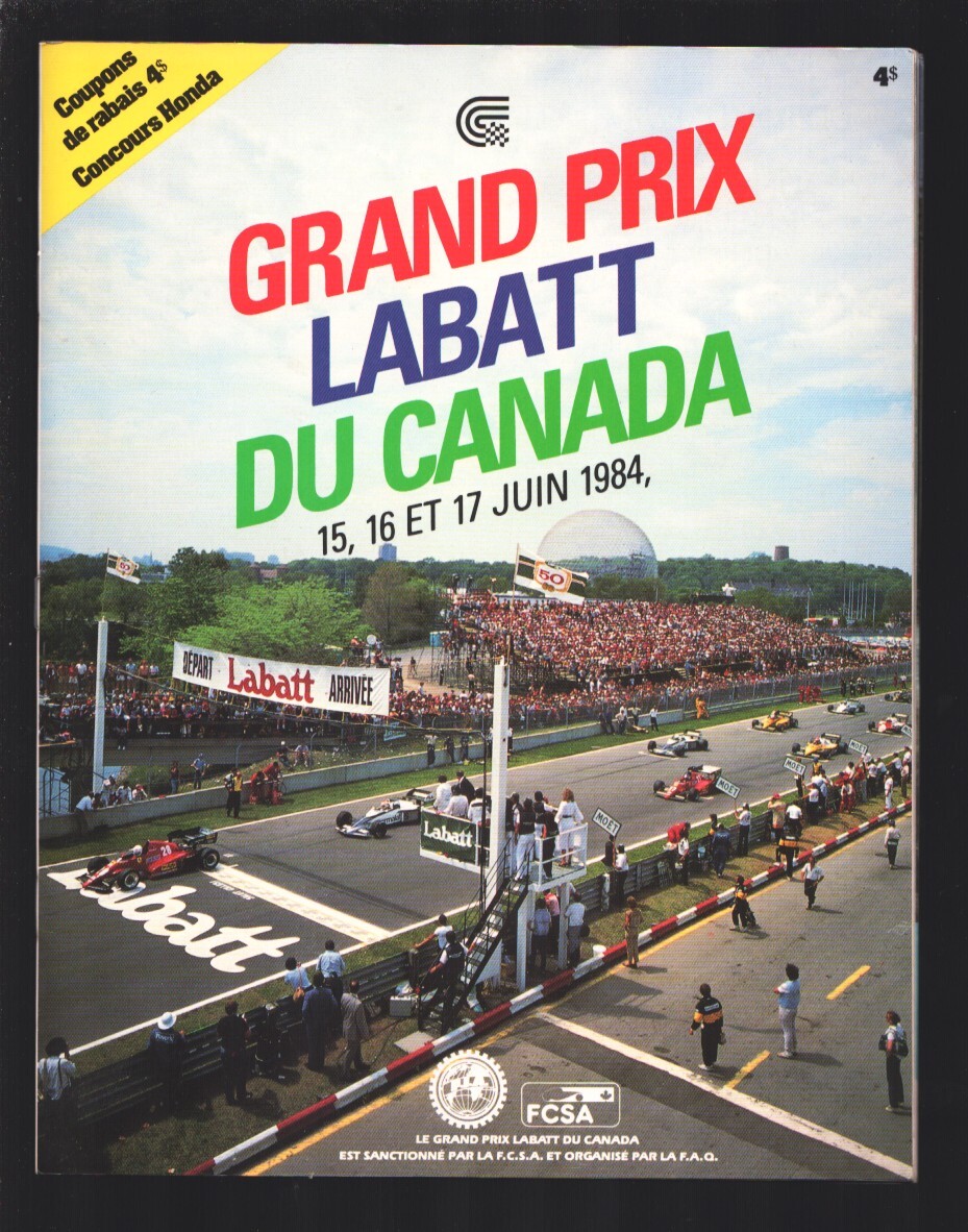 Sports Pub: Grand Prix Labatt Du Canada Formula 1 Race Program 6/1984-race in...