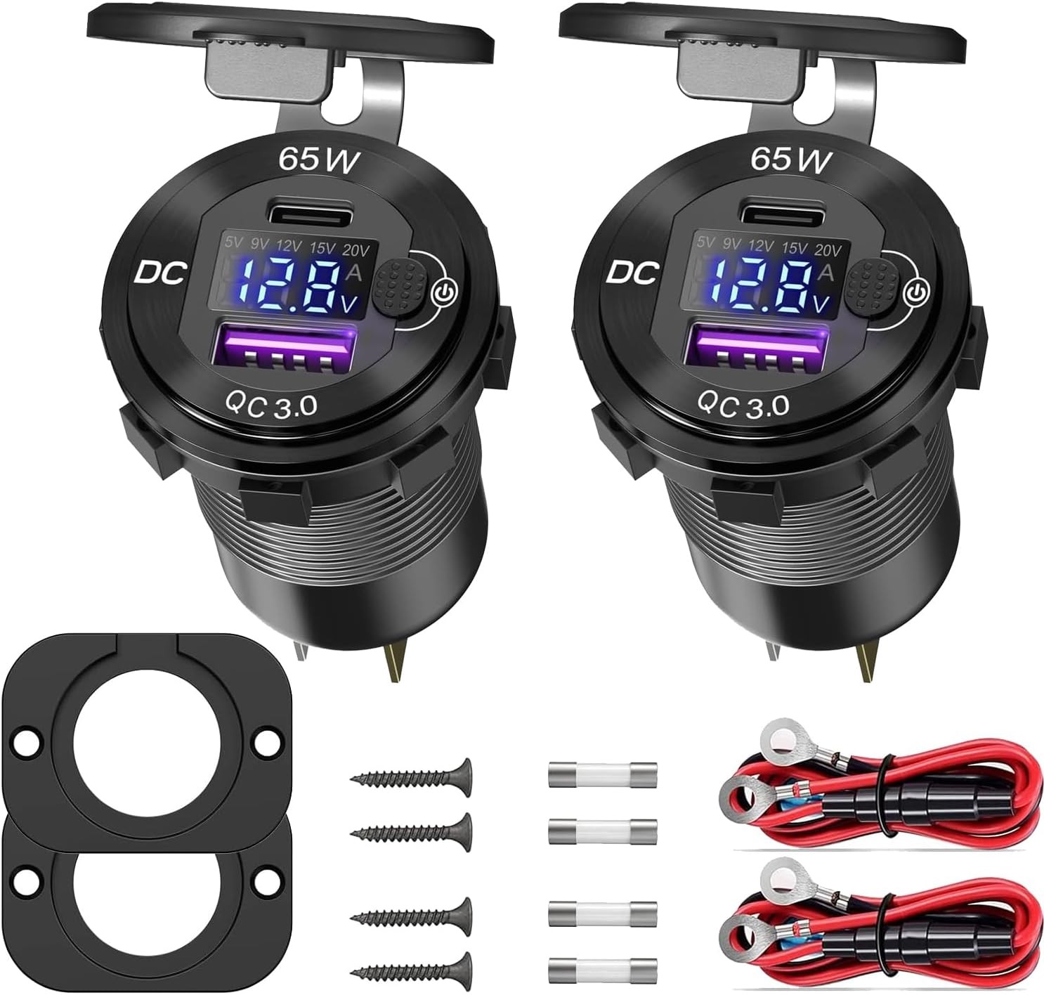 Upgrade Aluminum12V USB Outlet,65W PD and Quick Charge 3.0 Multi USB Port for Ca