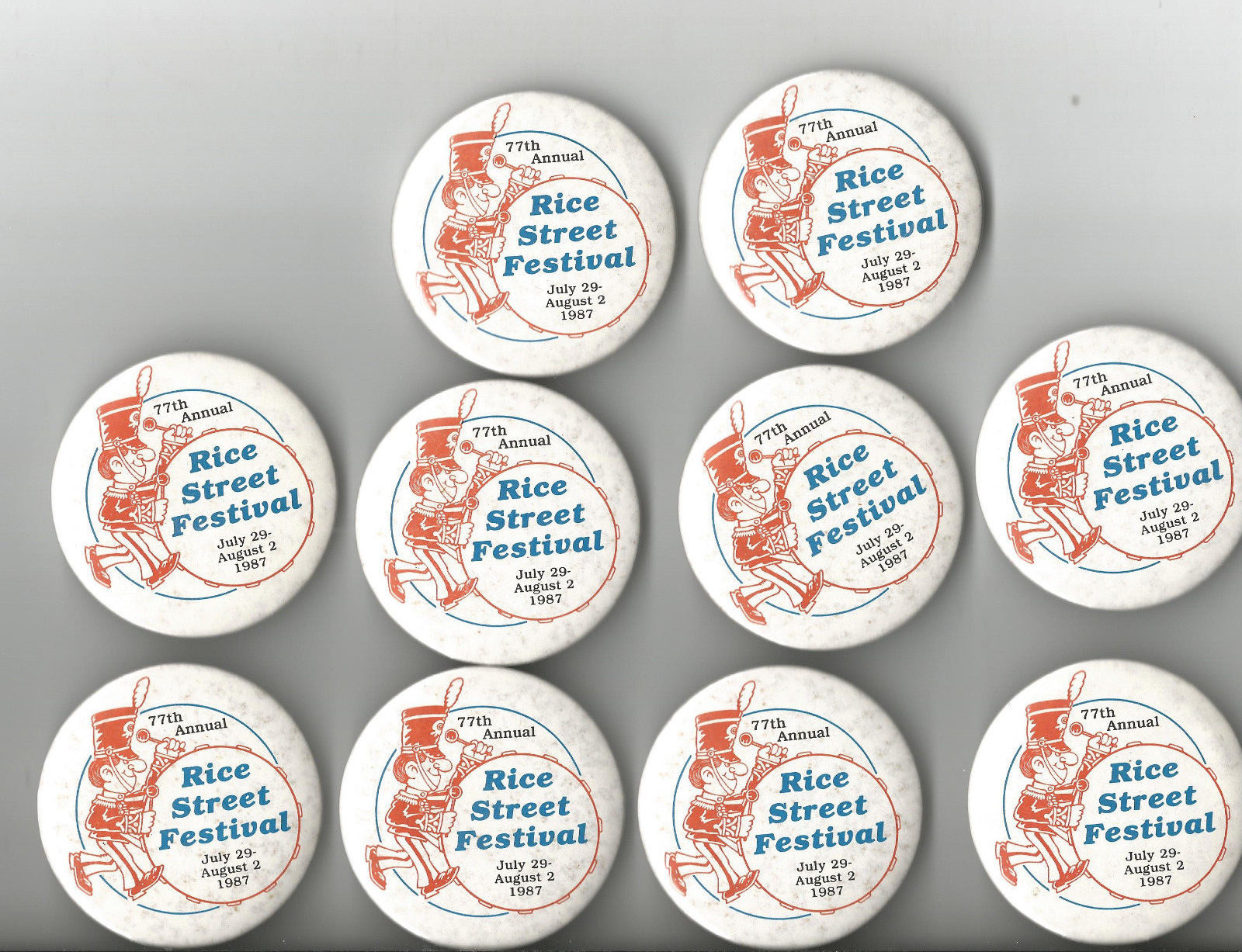 77TH ANNUAL RICE STREET FESTIVAL 1987 LOT OF 10 PINBACKS ST.PAUL, MN