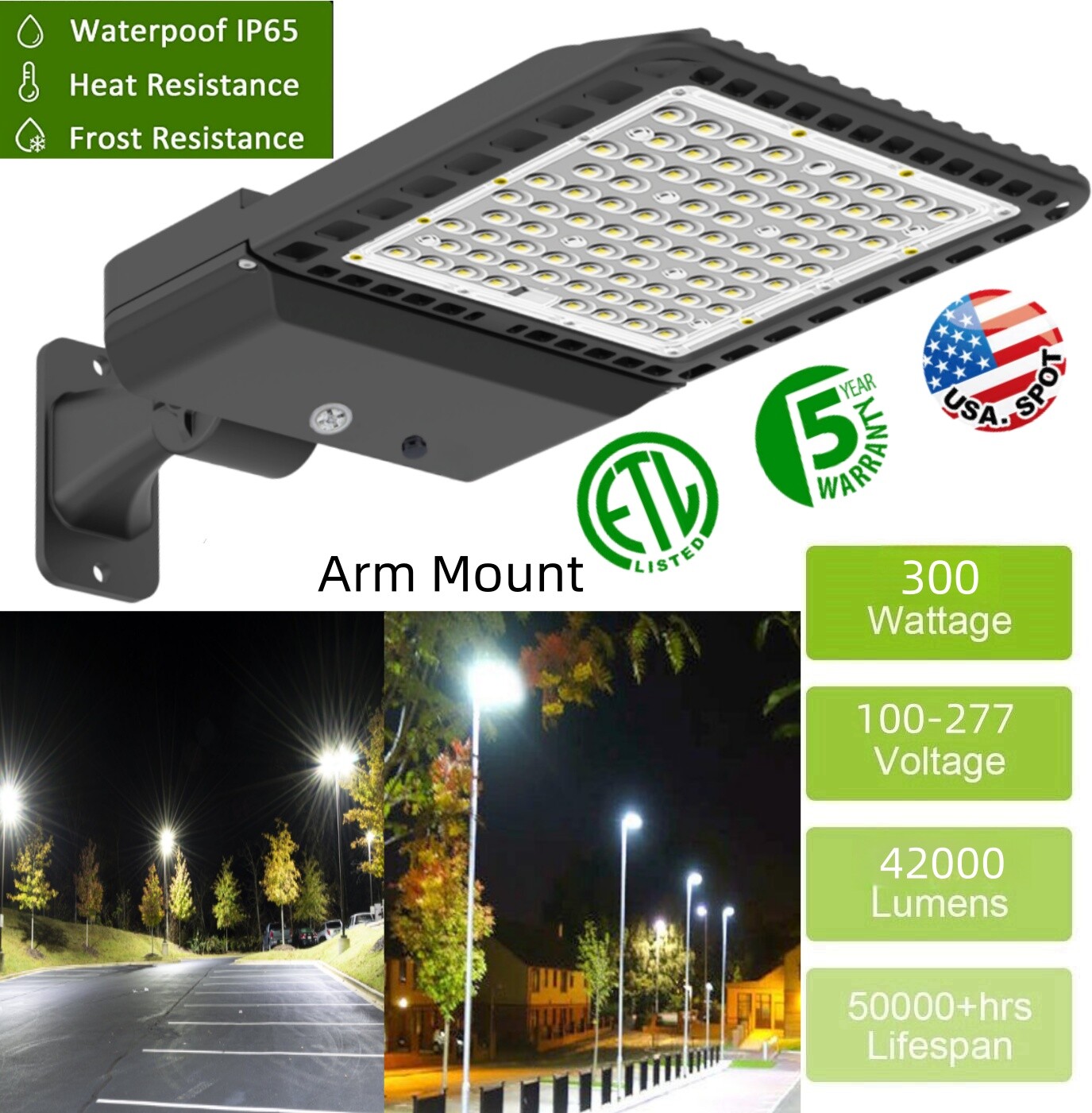 LED Parking Lot Light Shoebox Fixture Dusk to Dawn 300W Street Area Pole Lights
