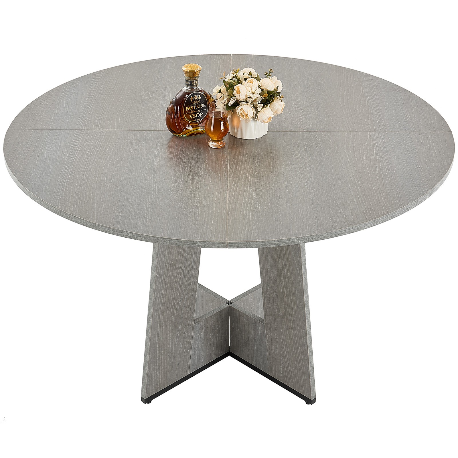 47 in Round Dining Table Wood Kitchen Table for 4-6 Person Grey (Only Table)