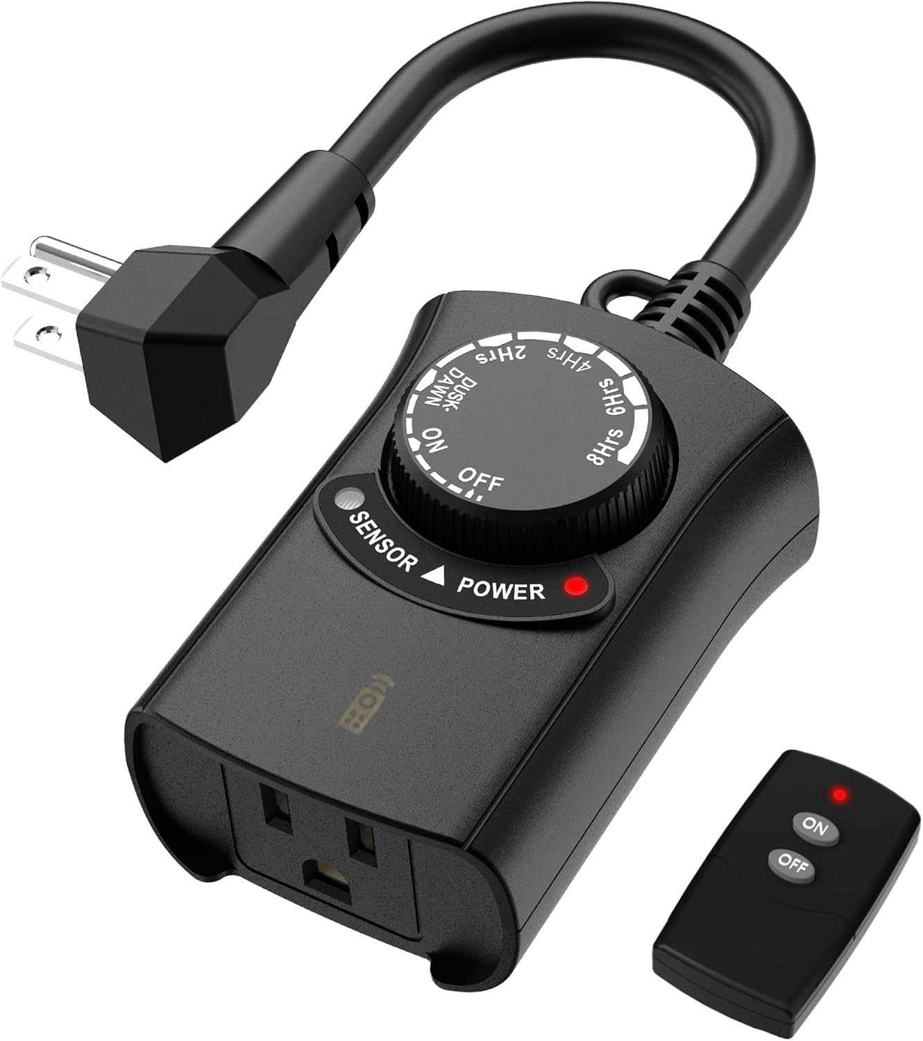 HBN Outdoor Light Timer with Remote Control, Waterproof Light Sensor Timer