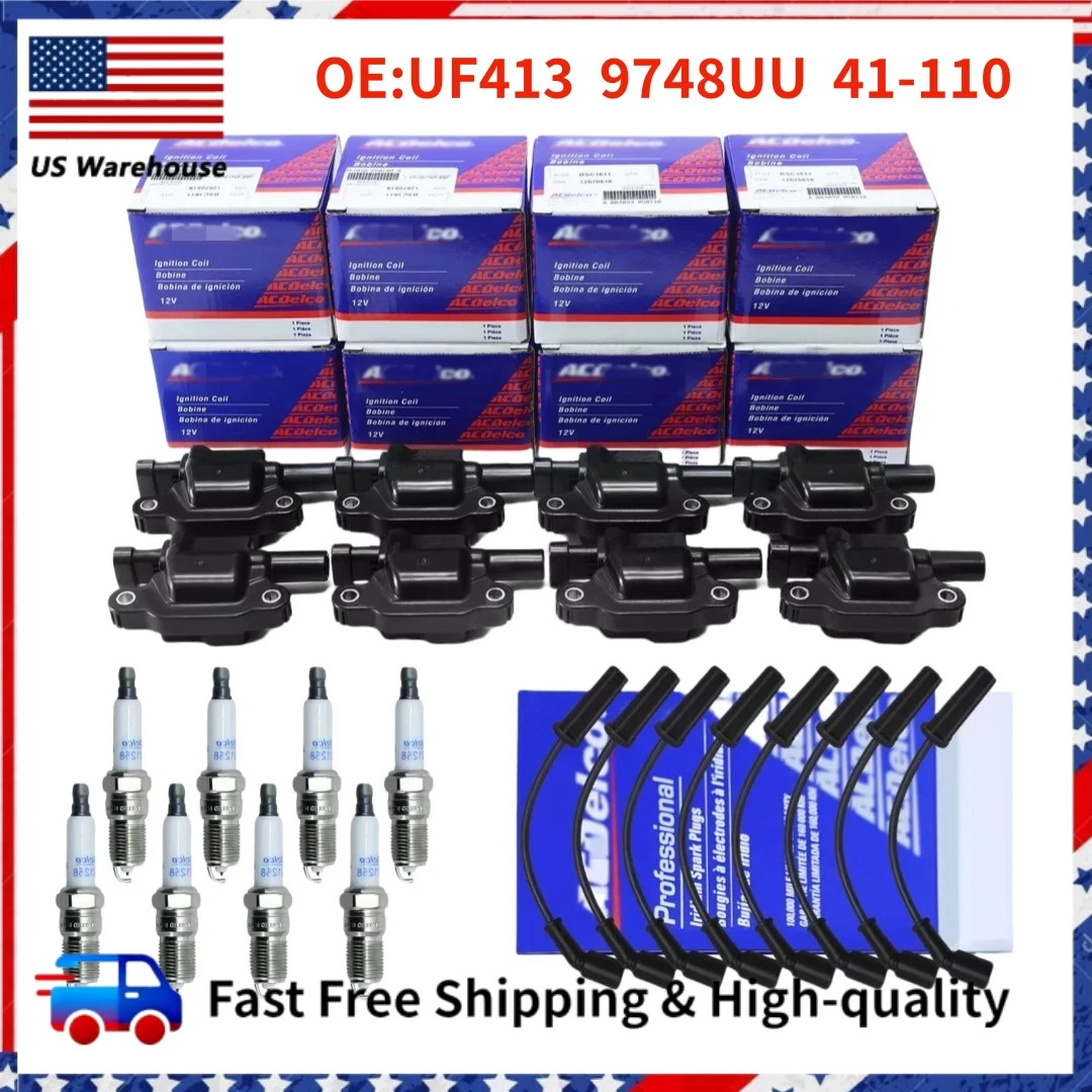 8 Sets Genuine OEM UF413 Ignition Coil & 41-110 Spark Plug + 9748UU Wire Fit GMC