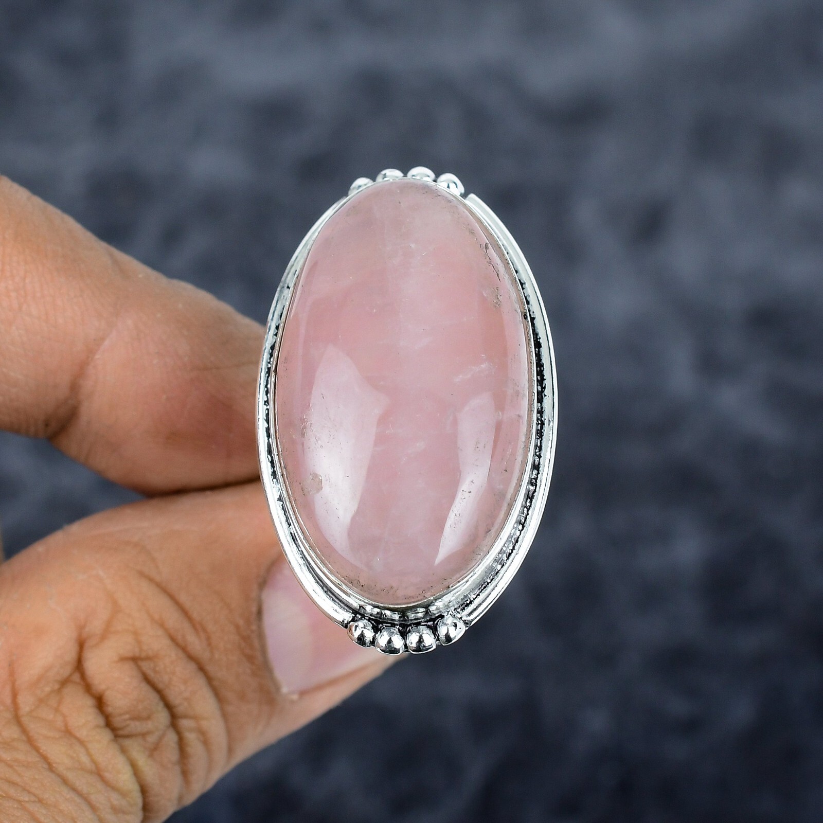 Rose Quartz Gemstone Handmade Jewelry 925 Sterling Silver Ring Gift For Love