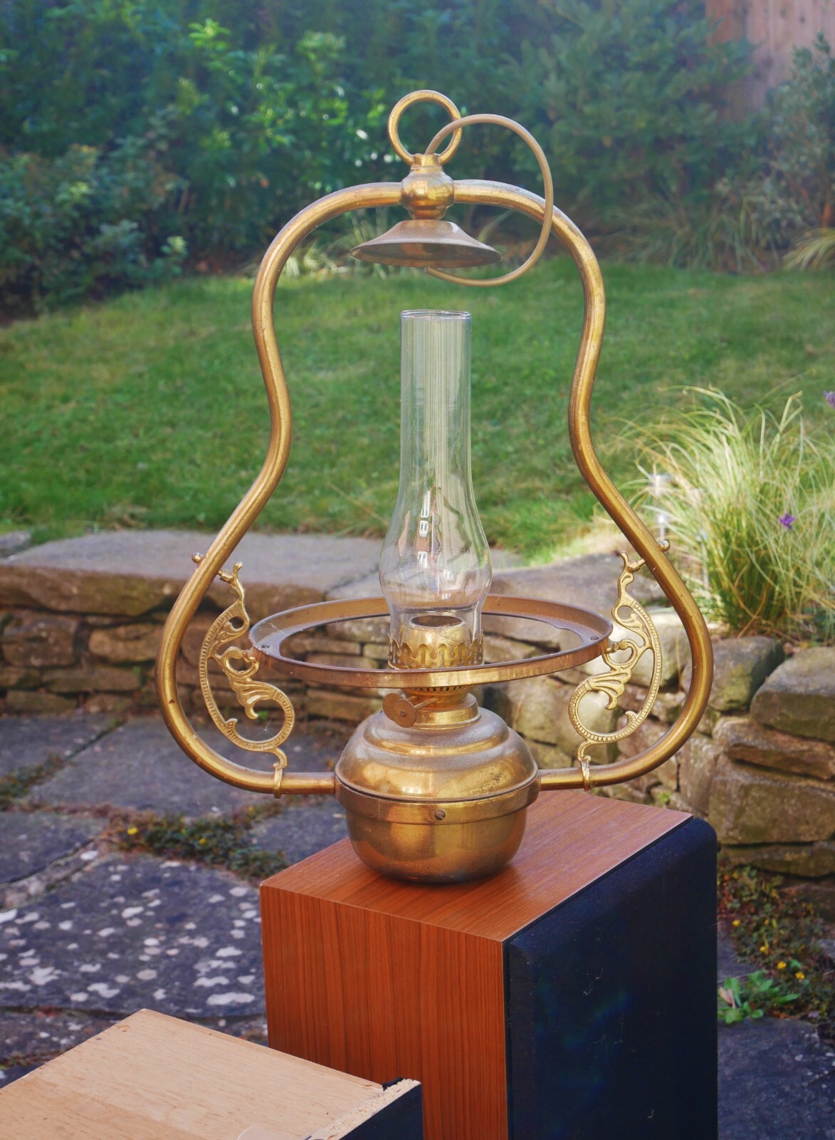 Art nouveau style hanging light, oil lamp conversion