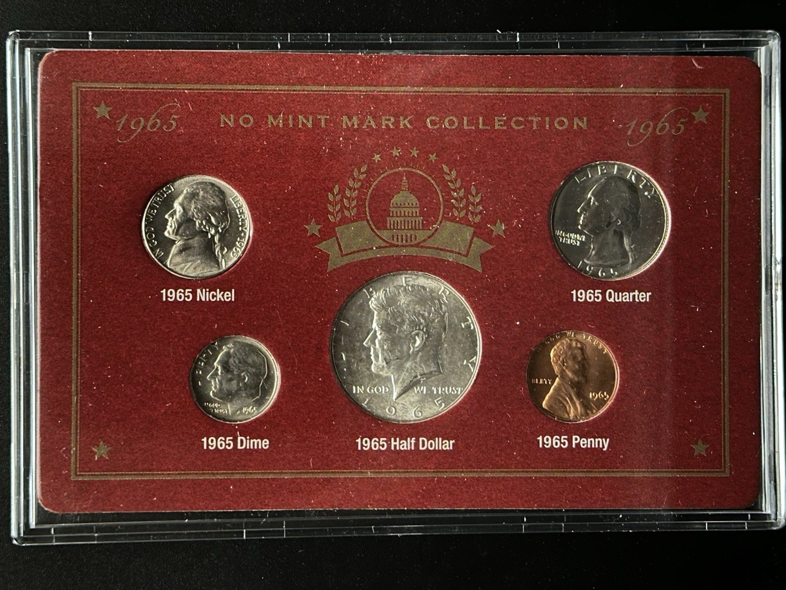 1965, 1966, 1967 No Mint Mark Collections in Protective Display Cases