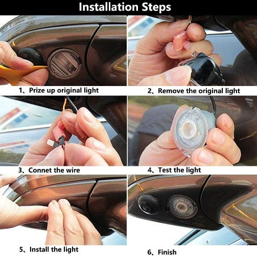 2PC Full LED Side Under-Mirror Puddle Light Lamp Assembly Replace Color: White