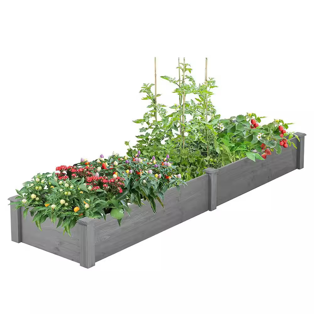 Patio Gray Solid Wood Outdoor Raised Garden Bed