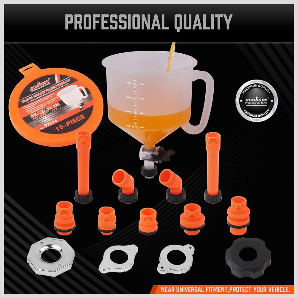 HORUSDY No-Spill Coolant Funnel Kit, Spill Proof Bleeder with Clear