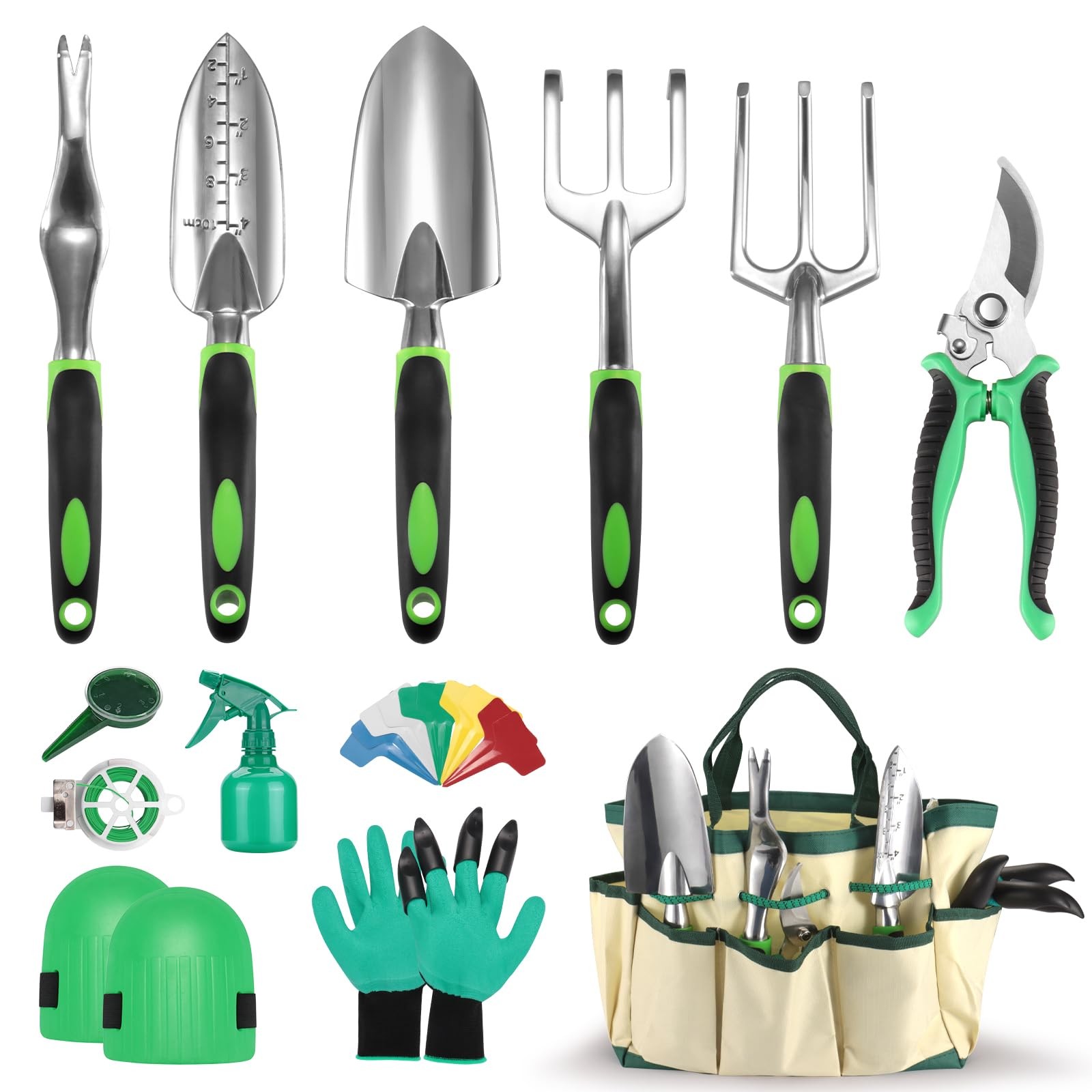 Gardening Supplies, Garden Tool Set, 19 Pcs Stainless Steel Green