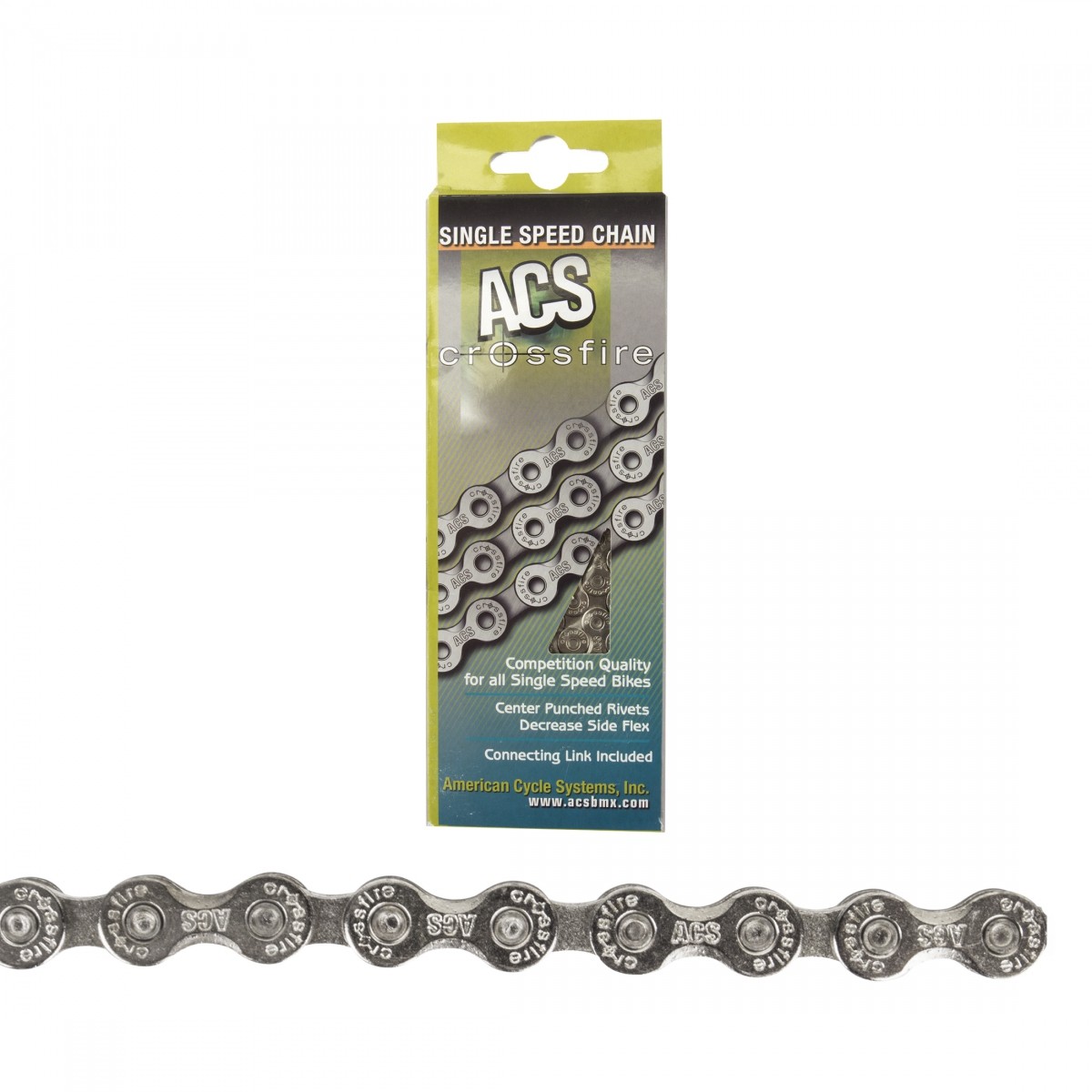 ACS Crossfire 106-Link Single Speed BMX Chain with Reusable Master Link, 3/32"