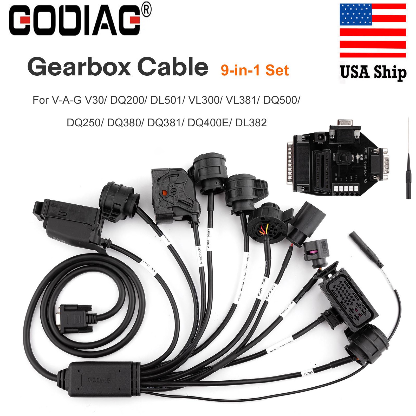 GODIAG Gearbox Cable 9-in-1 Set for V30/DQ200/ DL501/ VL300/DQ381/ DQ400E/ DL382