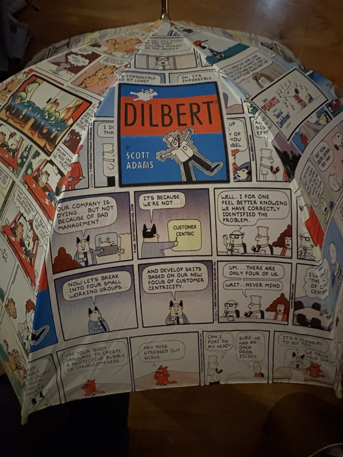 VTG Newspaper Comics Strip Tulsa World Umbrella Dilbert Peanuts Ziggy 36” Open